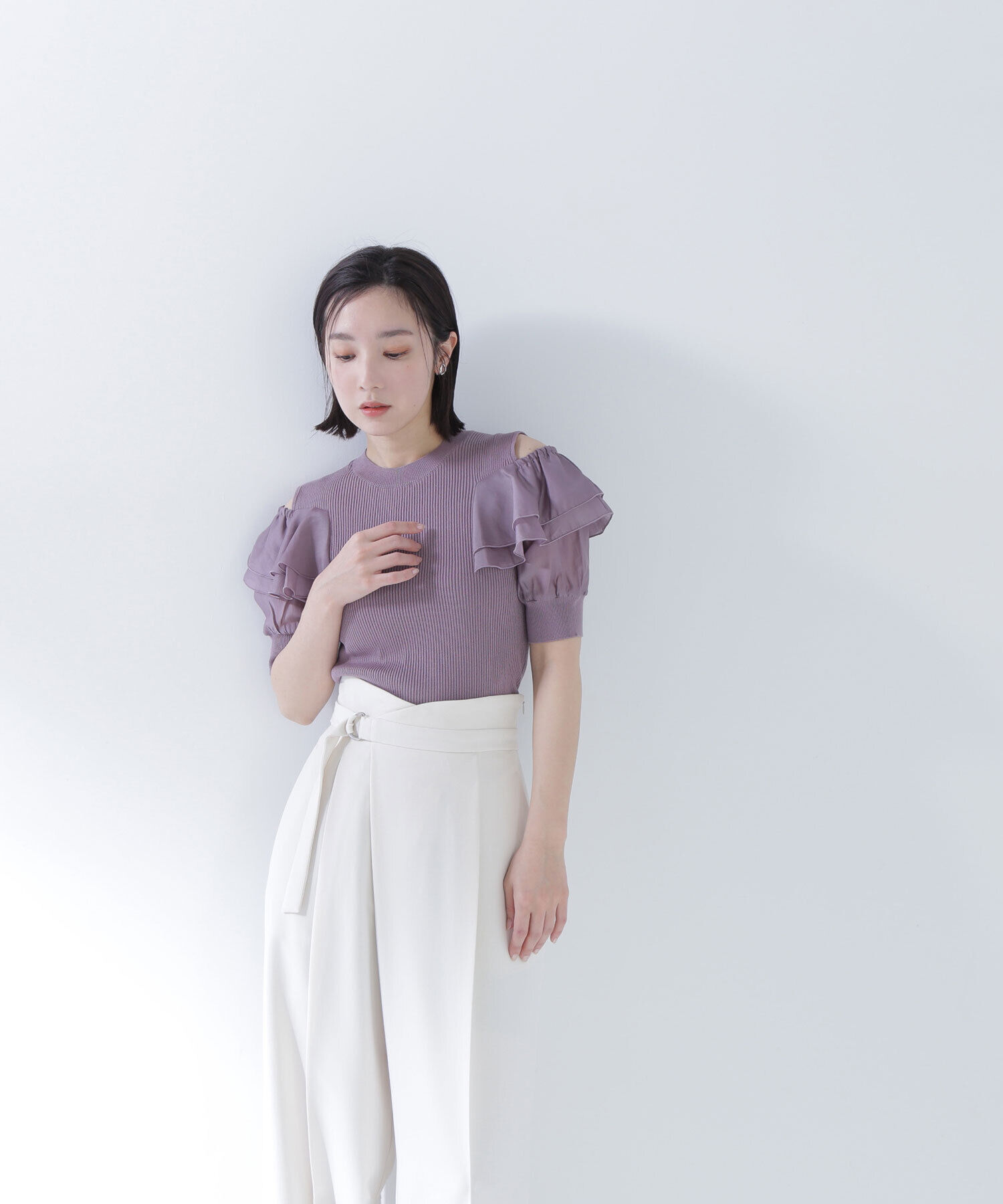  「ラッフルスリーブドッキングニット」|ニット・セーター|