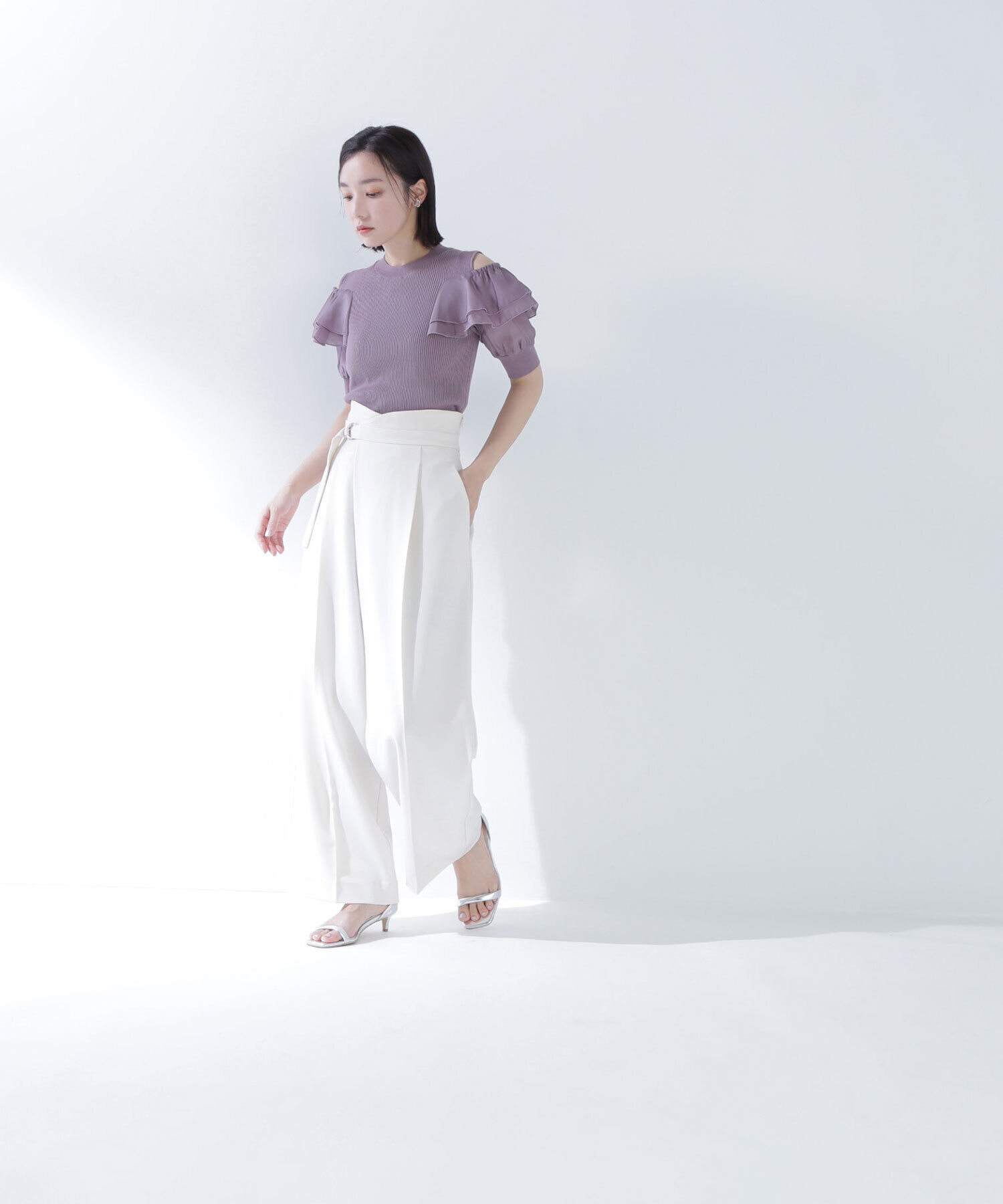  「ラッフルスリーブドッキングニット」|ニット・セーター|