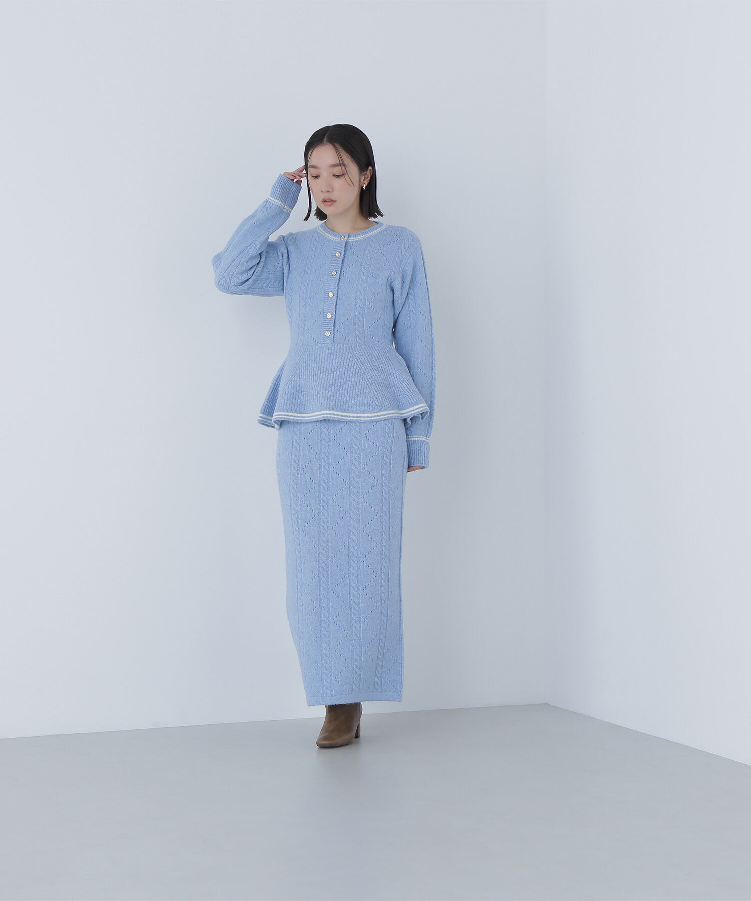  「ペプラムケーブルニットセットアップ」|ワンピース|
