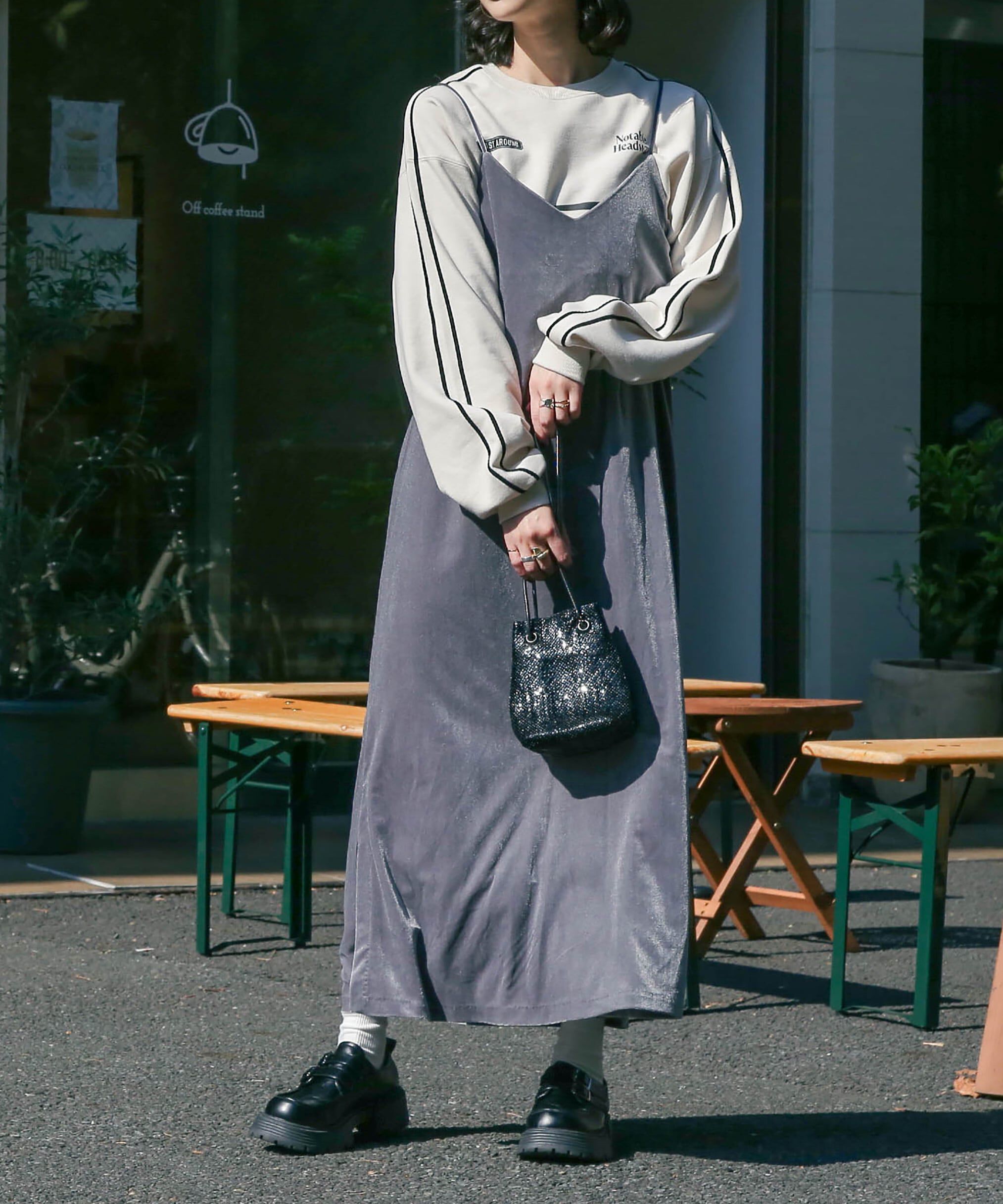  「ナローベロアVネックキャミワンピース」|ワンピース|グレー