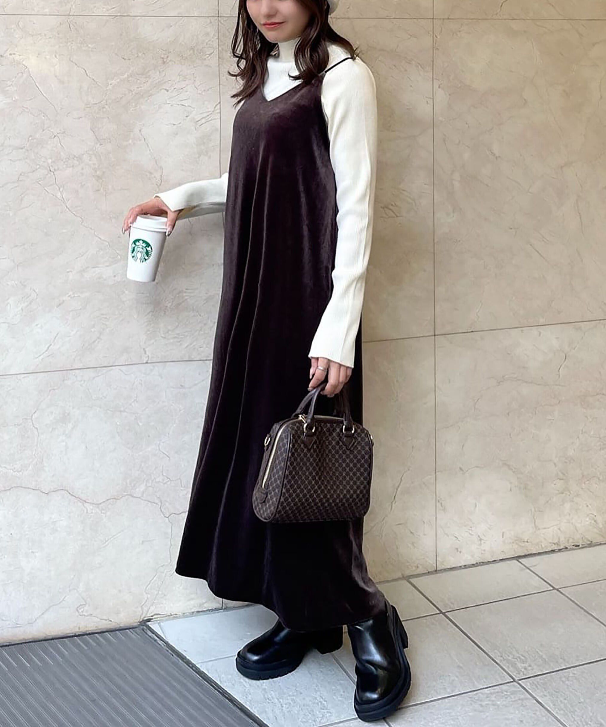  「ナローベロアVネックキャミワンピース」|ワンピース|