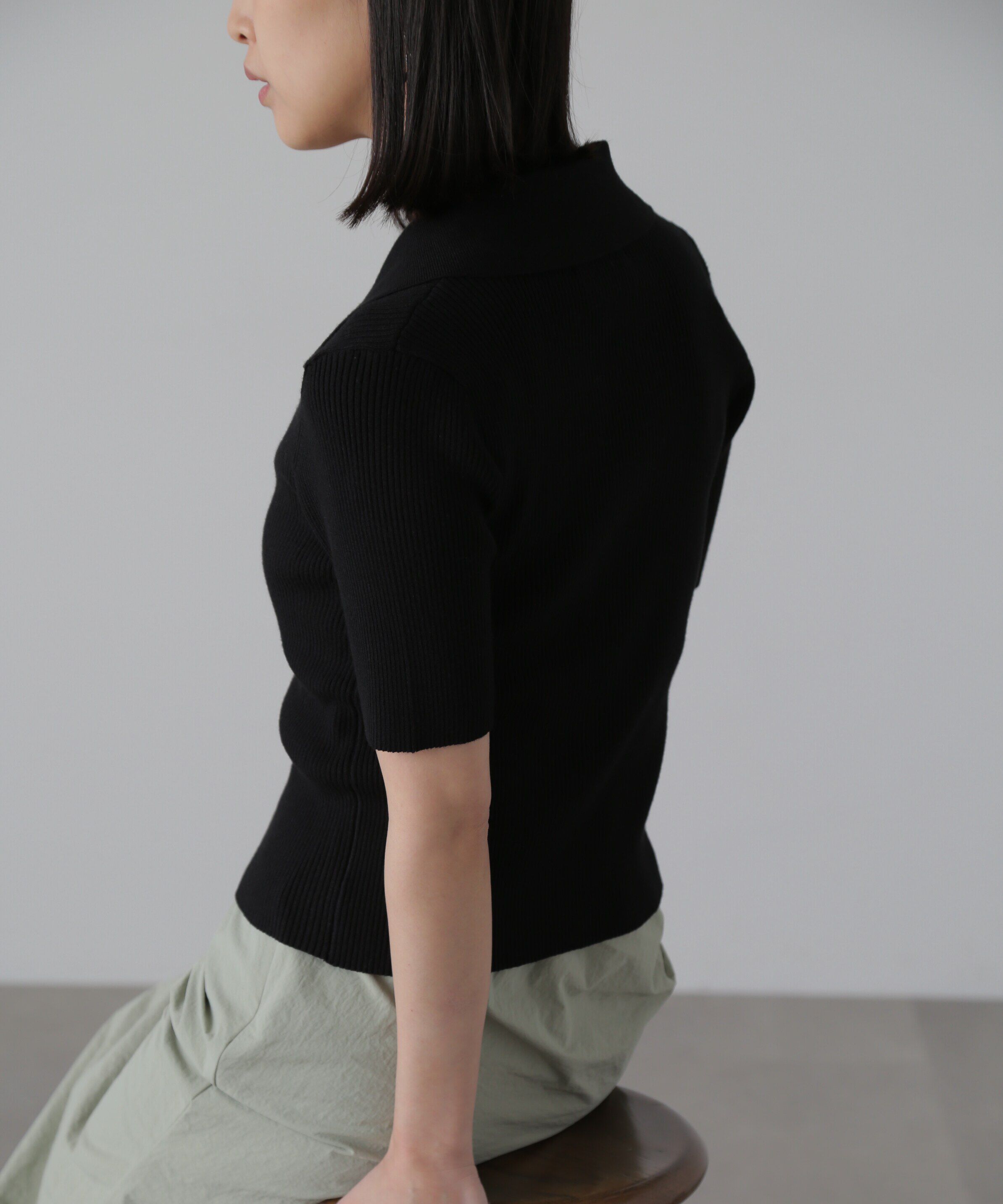  「ジップアップ半袖リブニット」|ニット・セーター|