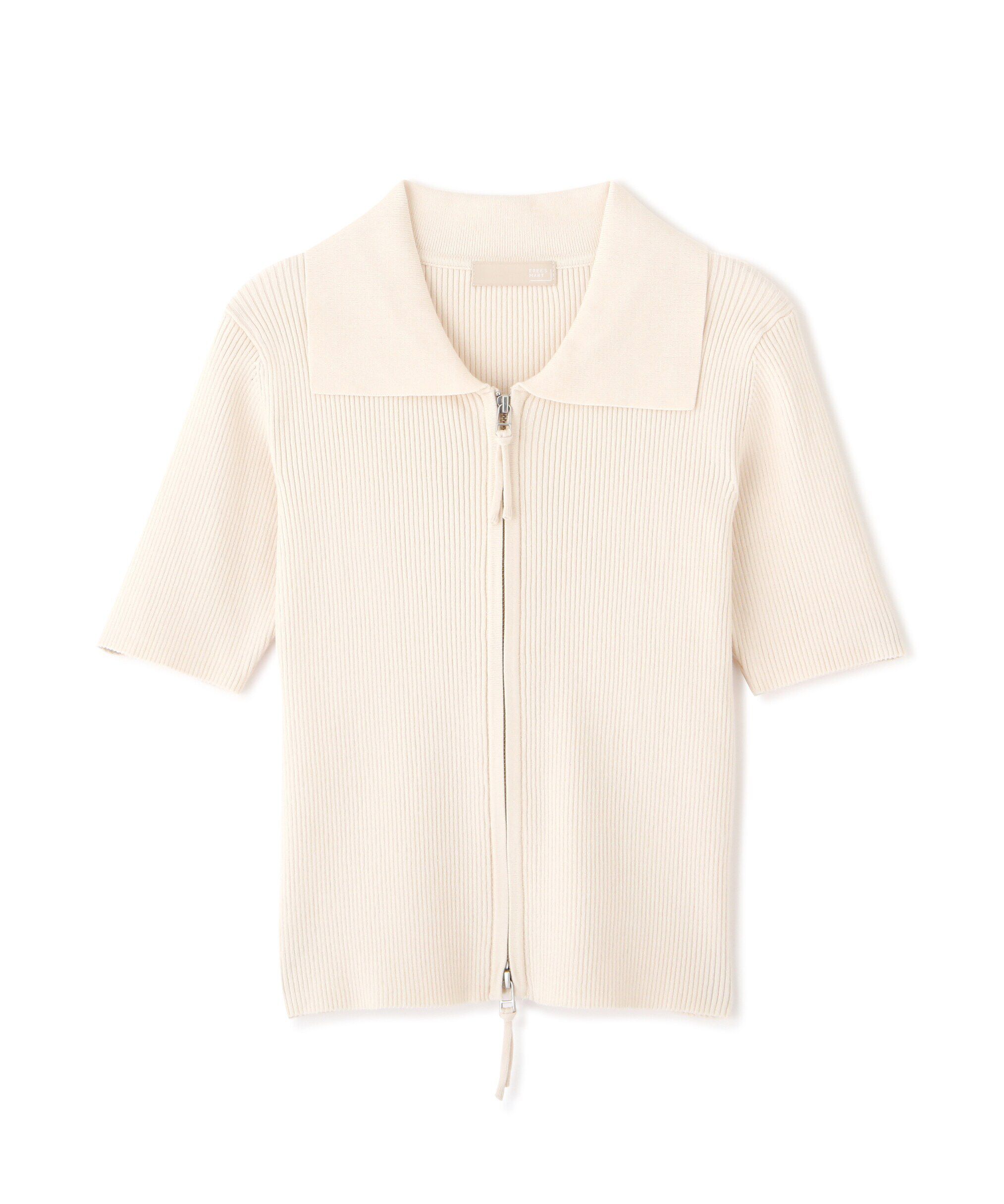  「ジップアップ半袖リブニット」|ニット・セーター|