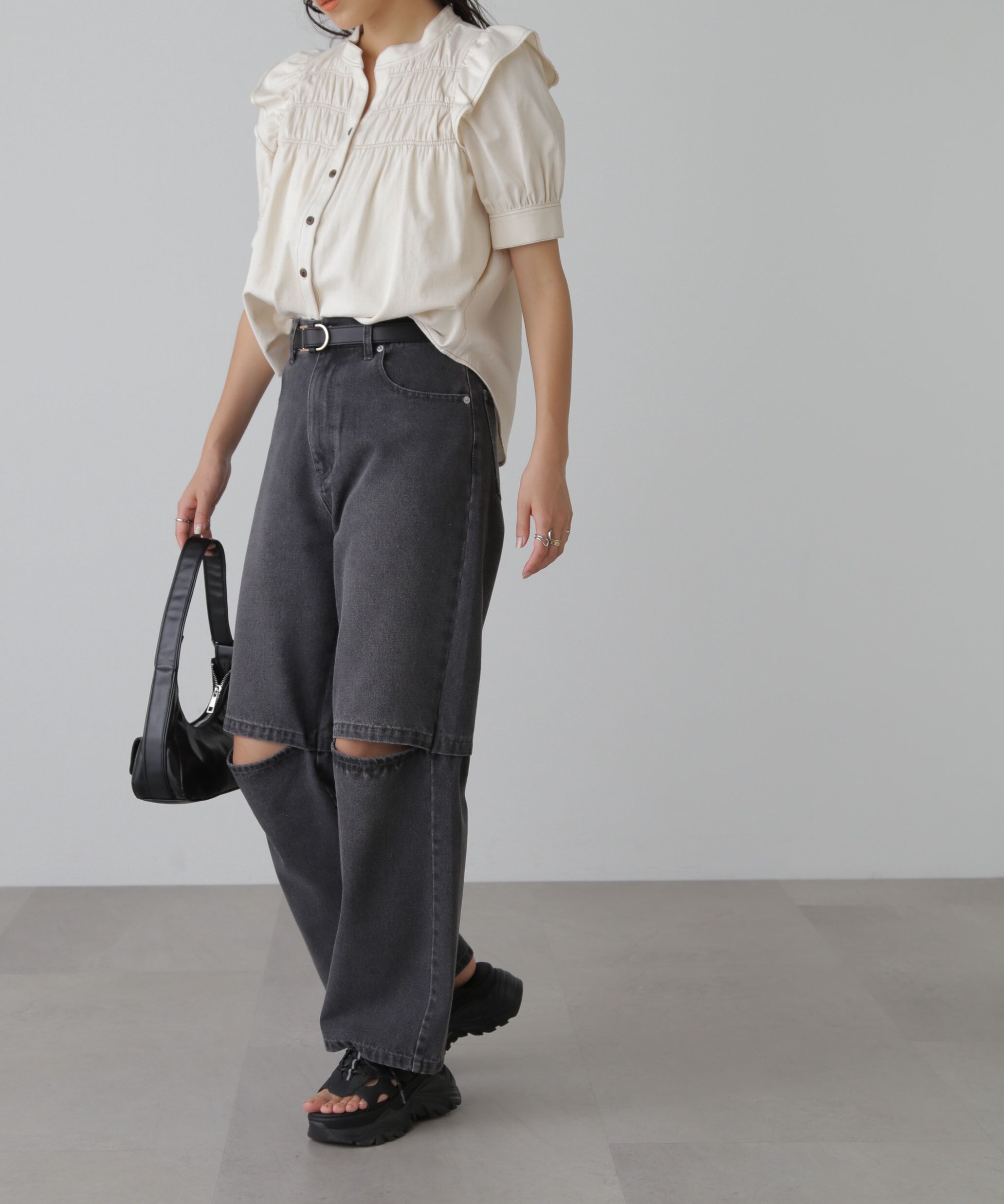  「[低身長サイズ/Sシリーズ]ニーオープンストレートデニムパンツ」|その他|