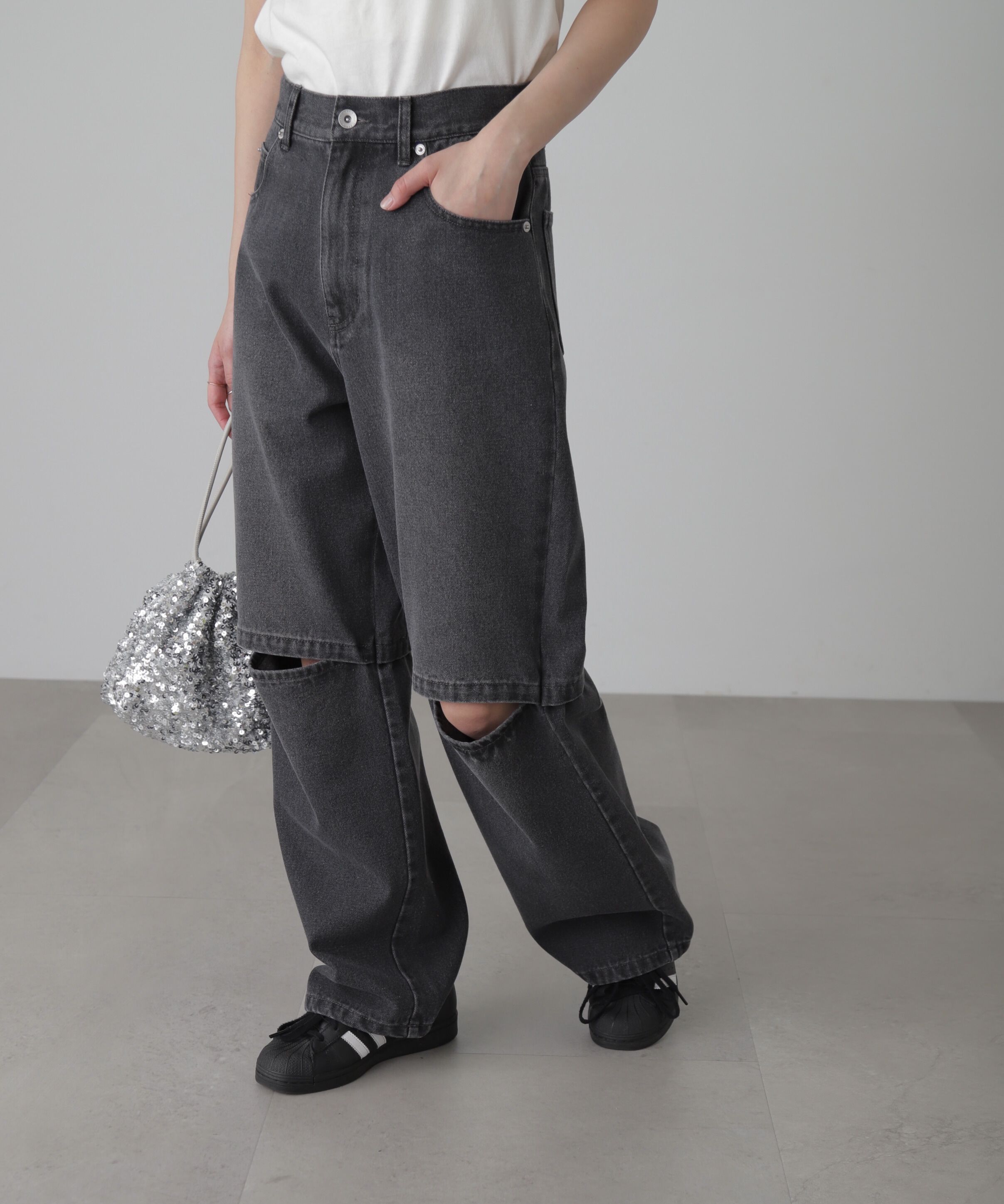  「[低身長サイズ/Sシリーズ]ニーオープンストレートデニムパンツ」|その他|