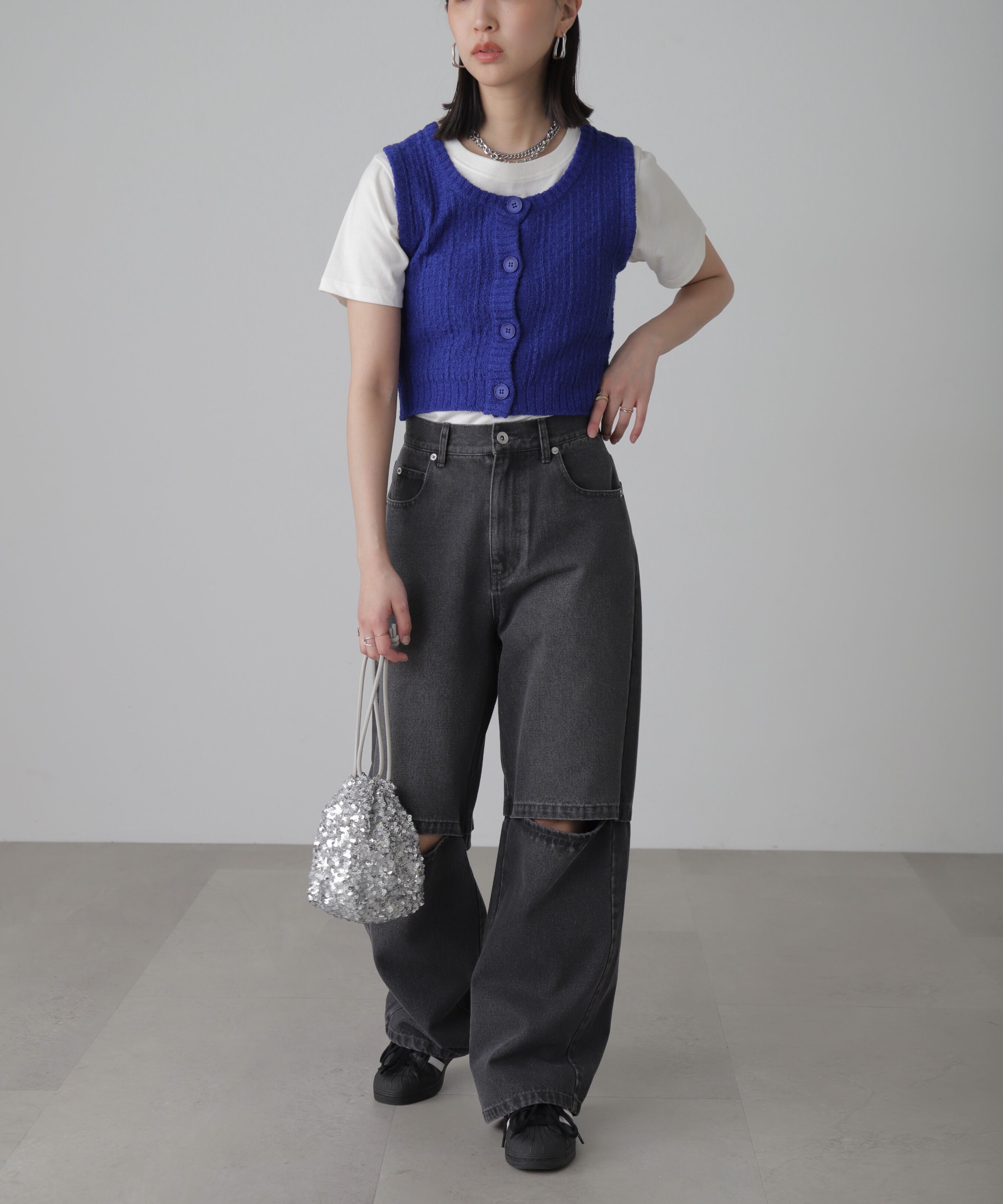  「[低身長サイズ/Sシリーズ]ニーオープンストレートデニムパンツ」|その他|