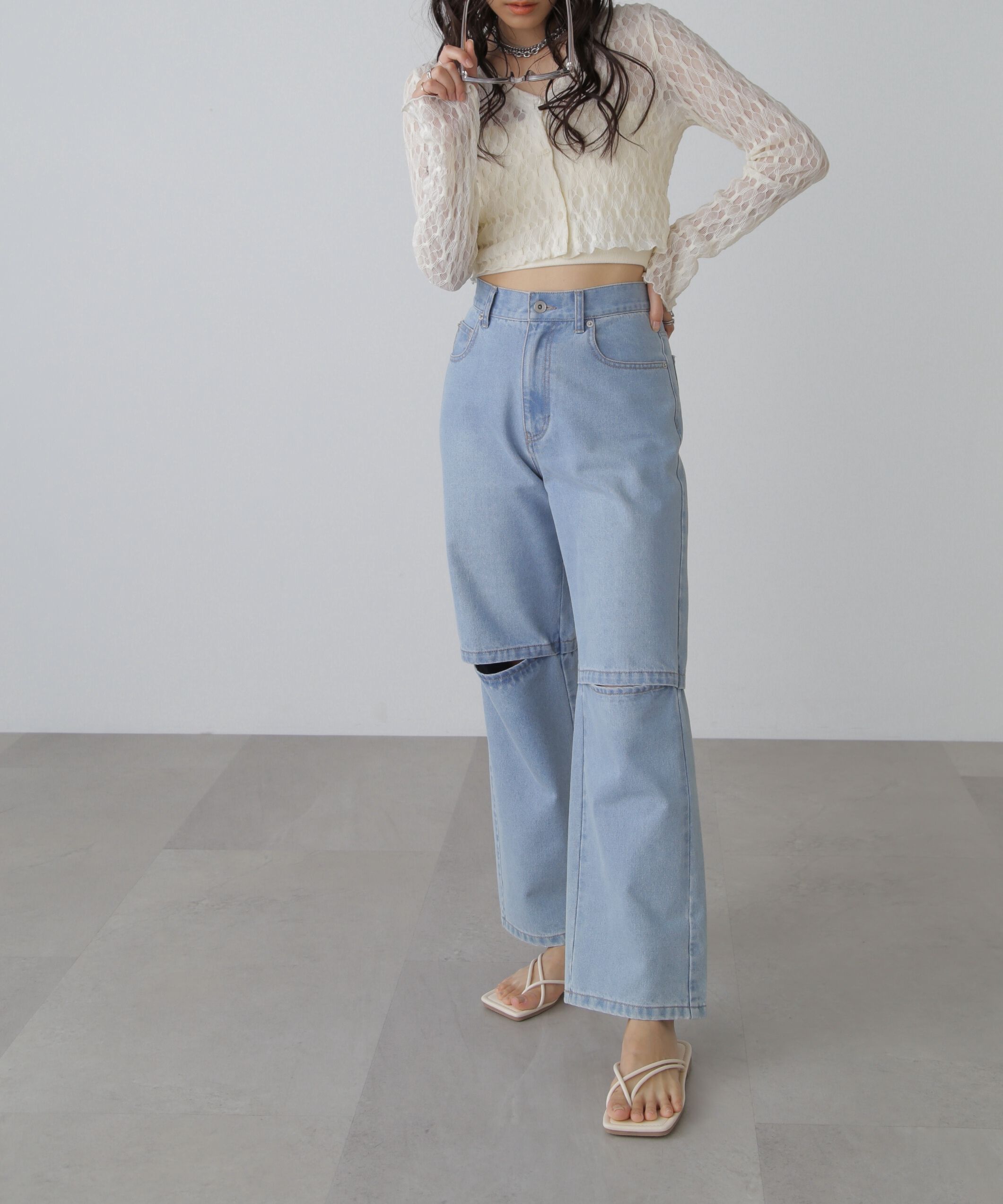  「[低身長サイズ/Sシリーズ]ニーオープンストレートデニムパンツ」|その他|