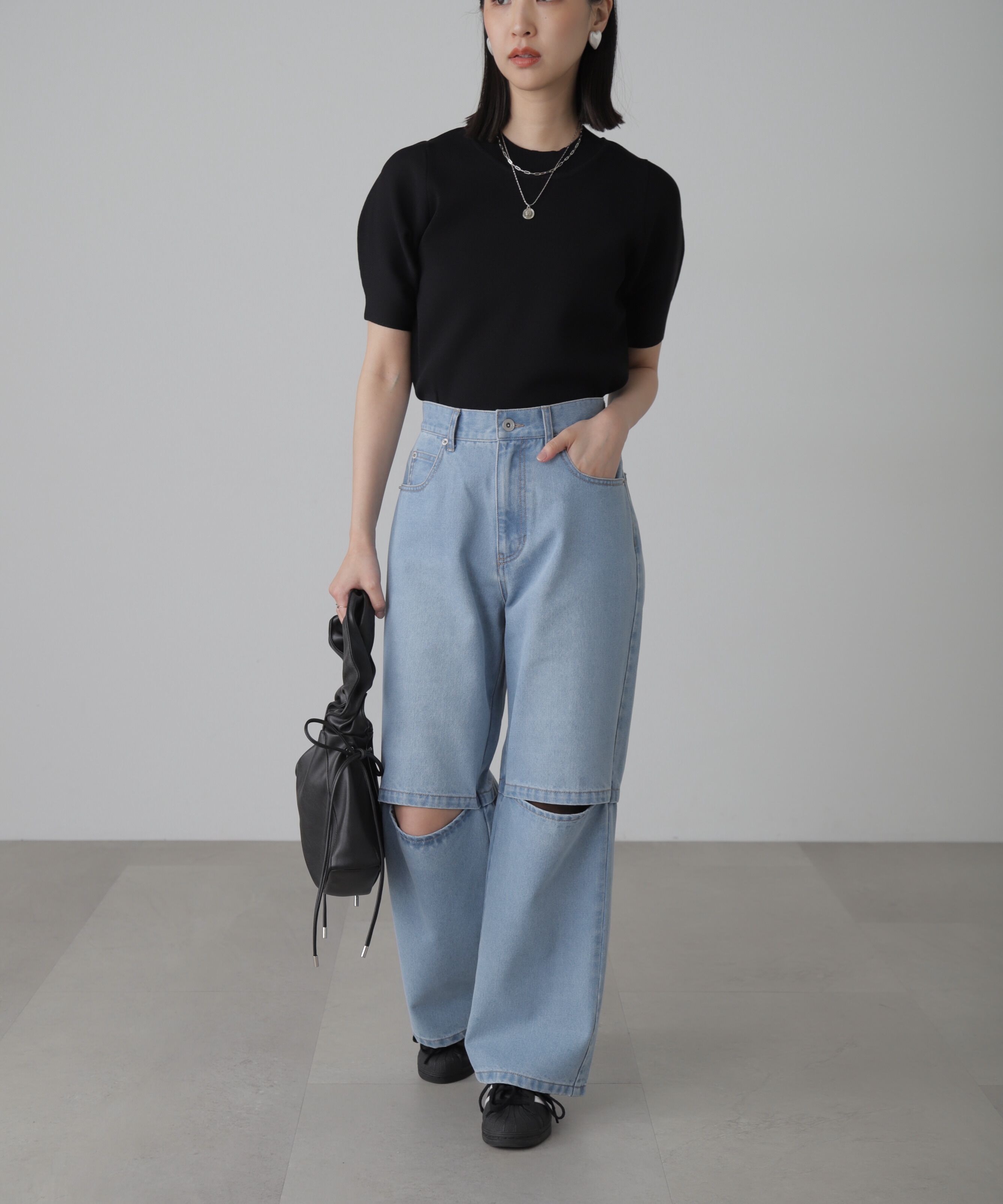  「[低身長サイズ/Sシリーズ]ニーオープンストレートデニムパンツ」|その他|