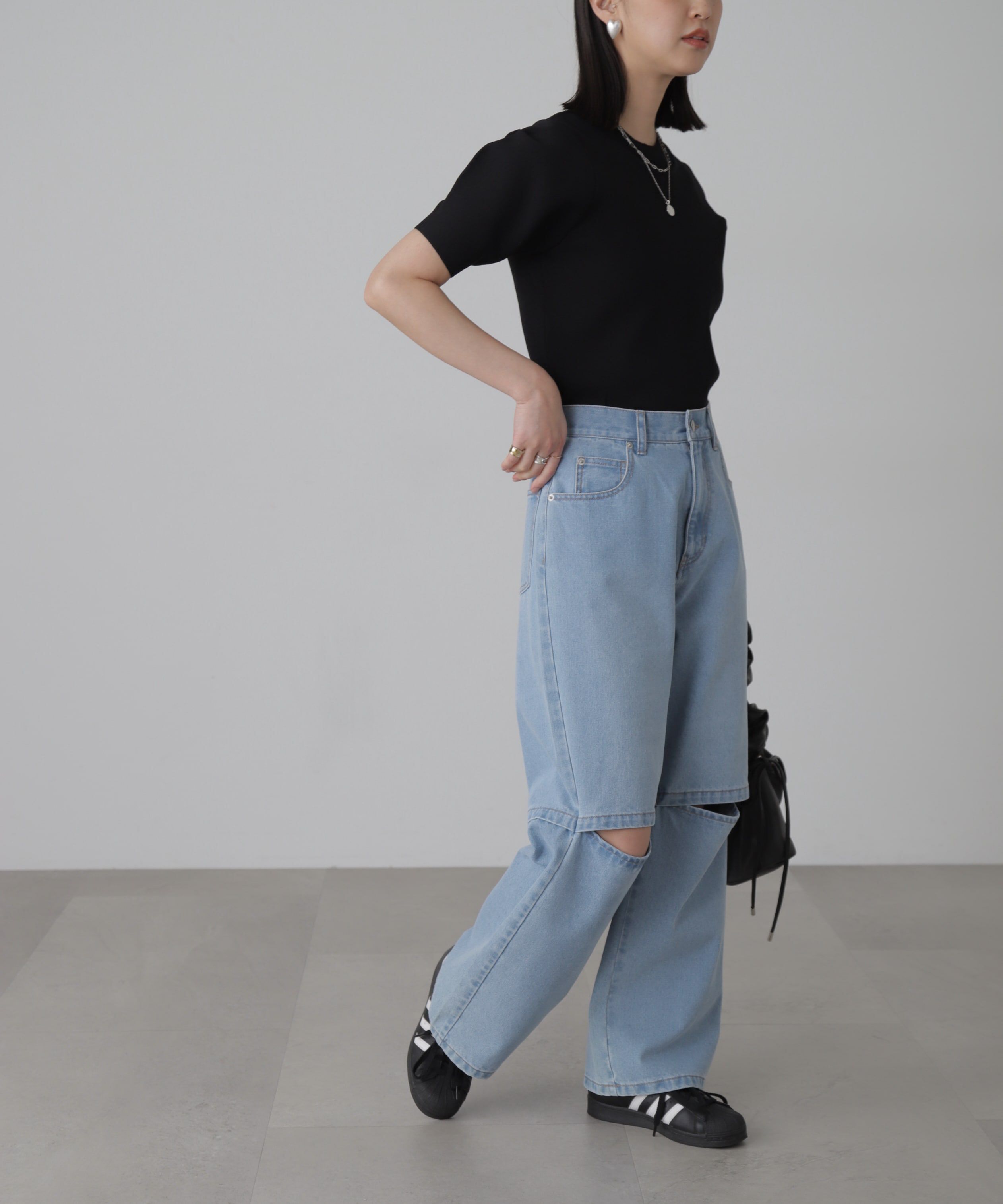  「[低身長サイズ/Sシリーズ]ニーオープンストレートデニムパンツ」|その他|