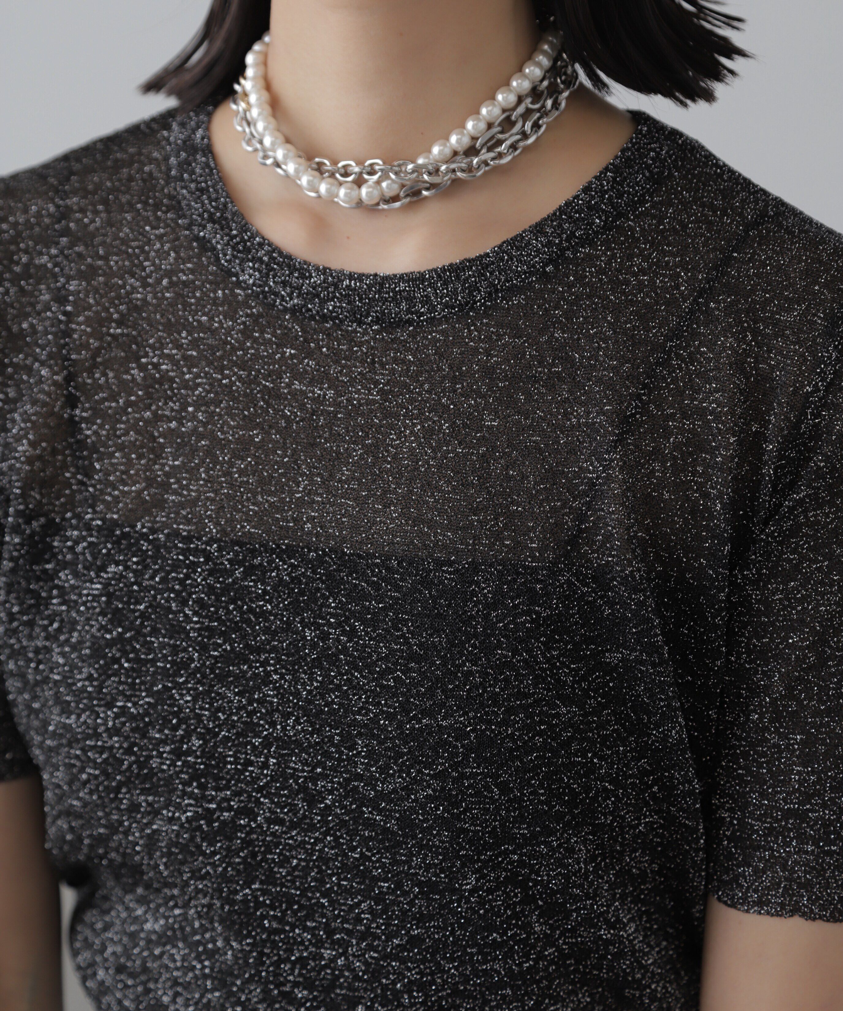  「コンパクトラメシアー半袖ニット」|ニット・セーター|