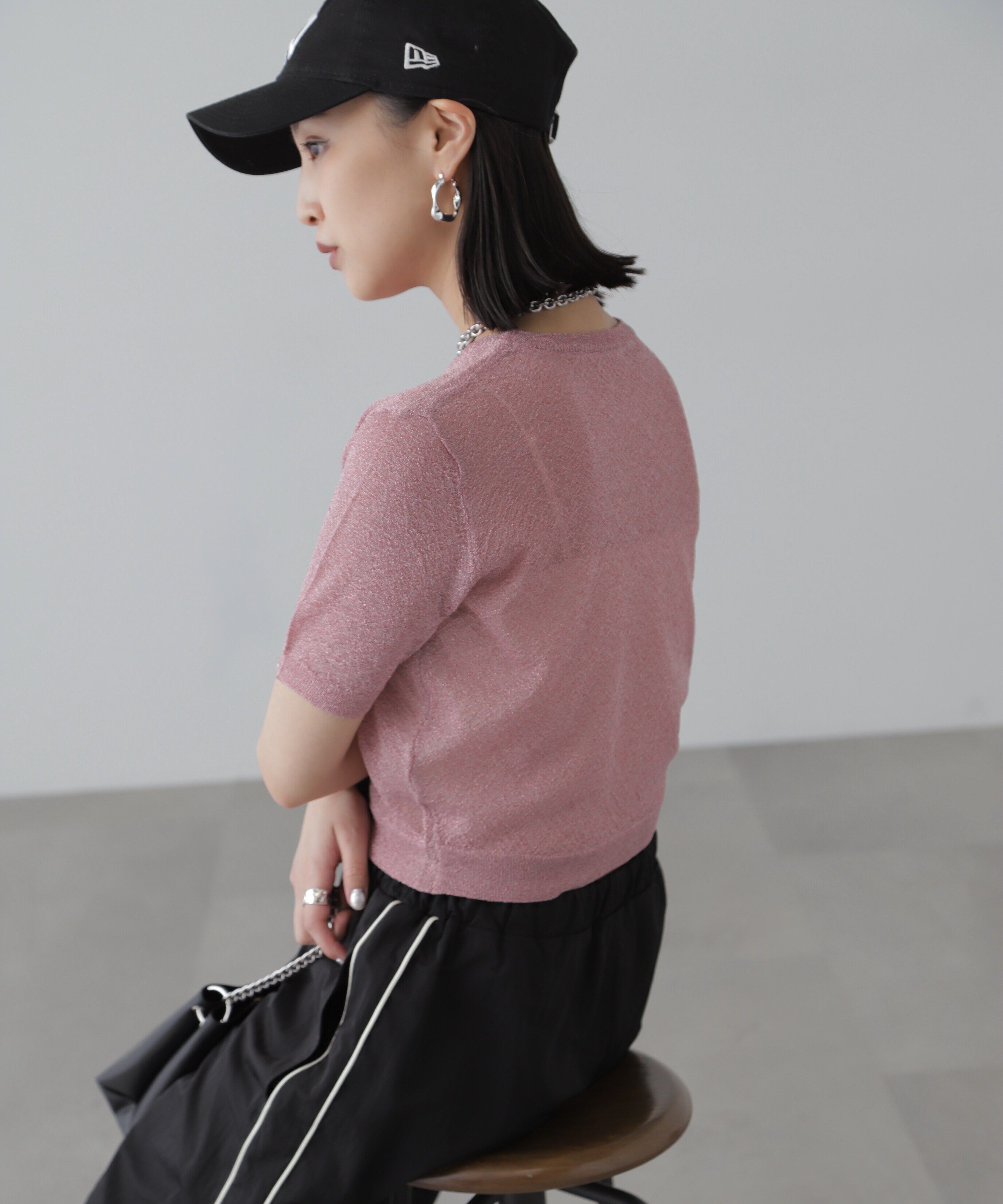  「コンパクトラメシアー半袖ニット」|ニット・セーター|