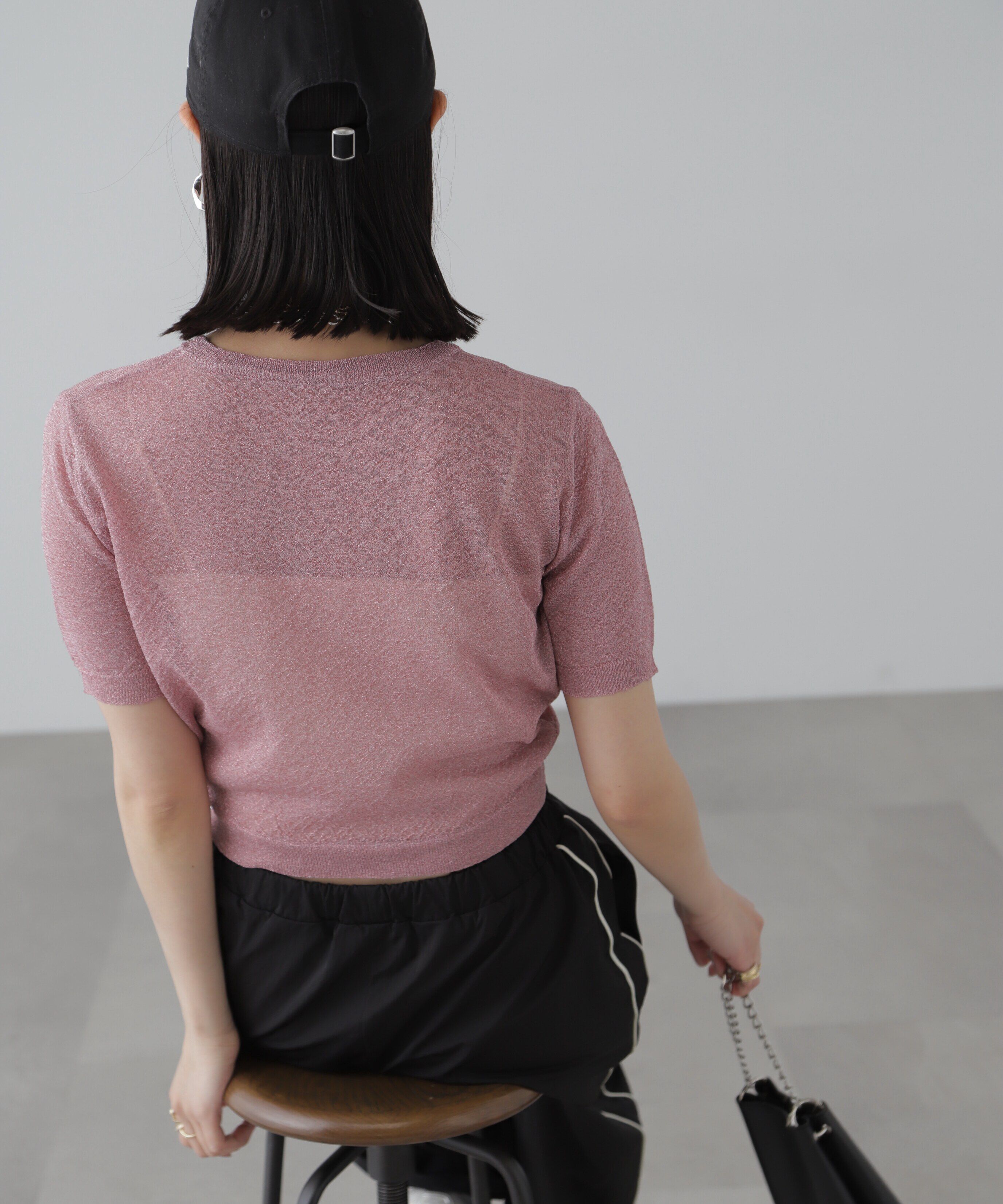  「コンパクトラメシアー半袖ニット」|ニット・セーター|