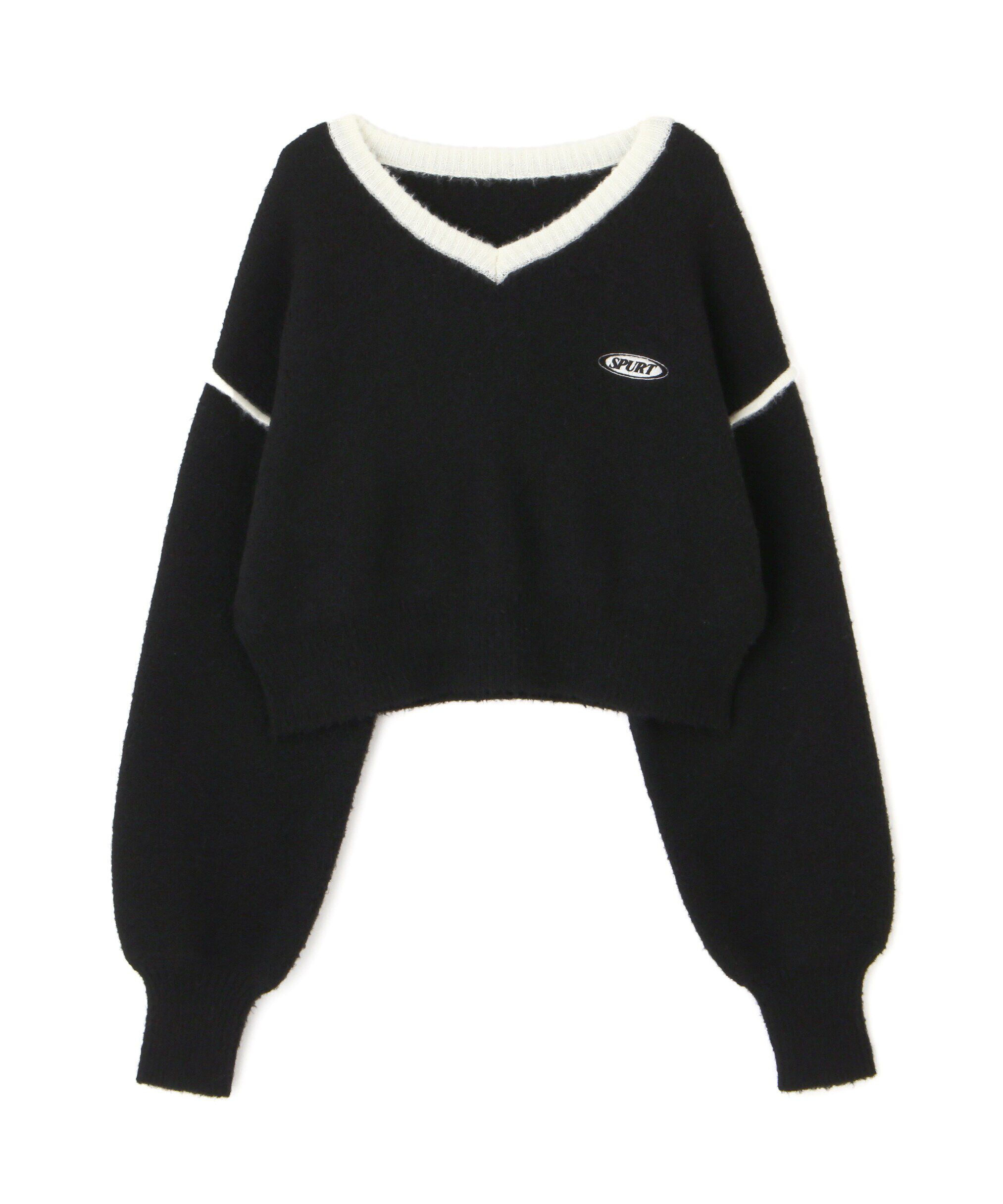  「Vネック配色ショート丈ニット」|ニット・セーター|