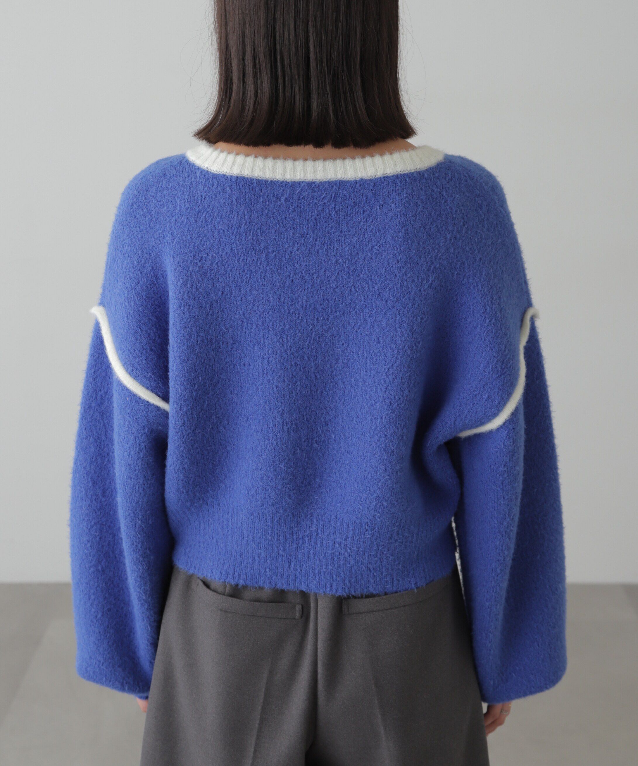  「Vネック配色ショート丈ニット」|ニット・セーター|