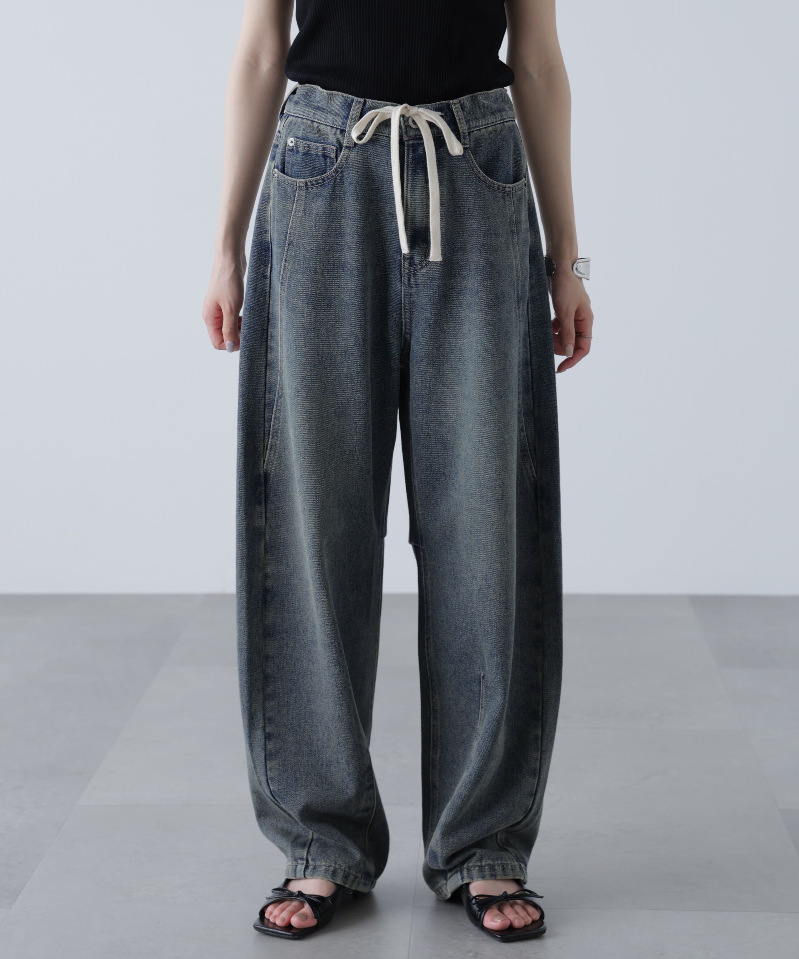  「ドロストバレルレッグデニムパンツ」|その他|