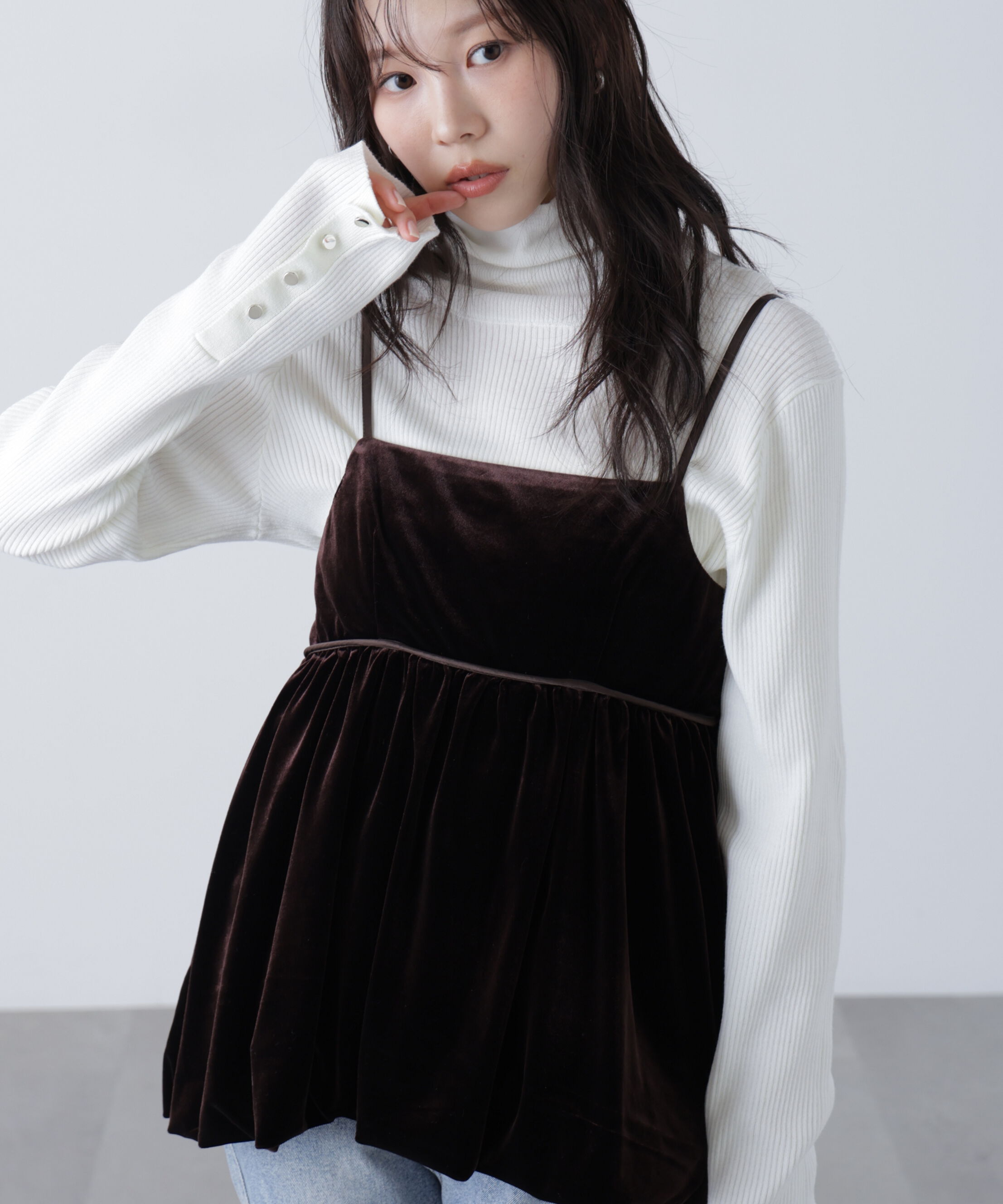  「ベロアバルーンチュニックブラウス」|シャツ・ブラウス|