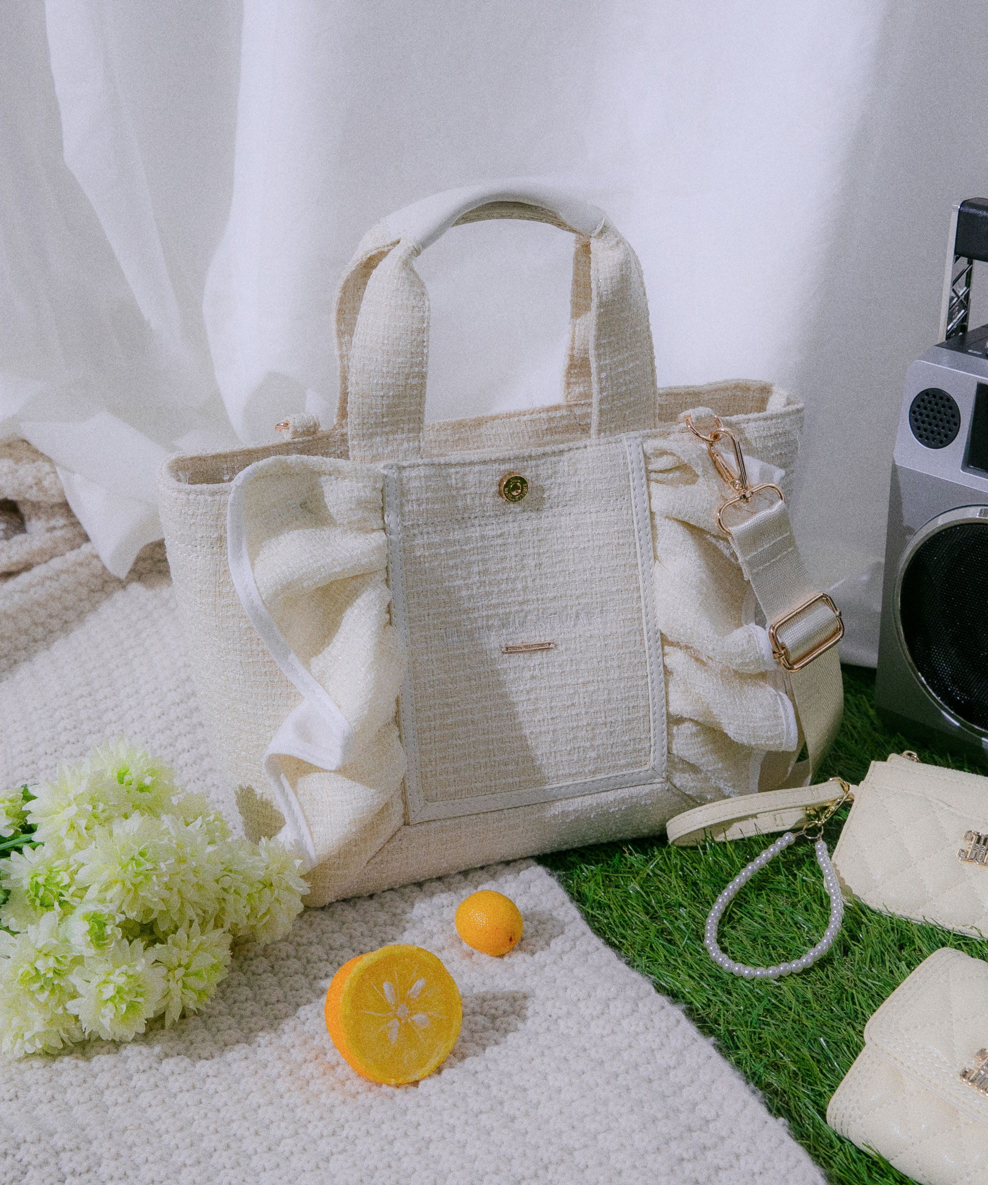  「パステルツイードフレームフリルトートバッグ」|その他|ペールイエロ