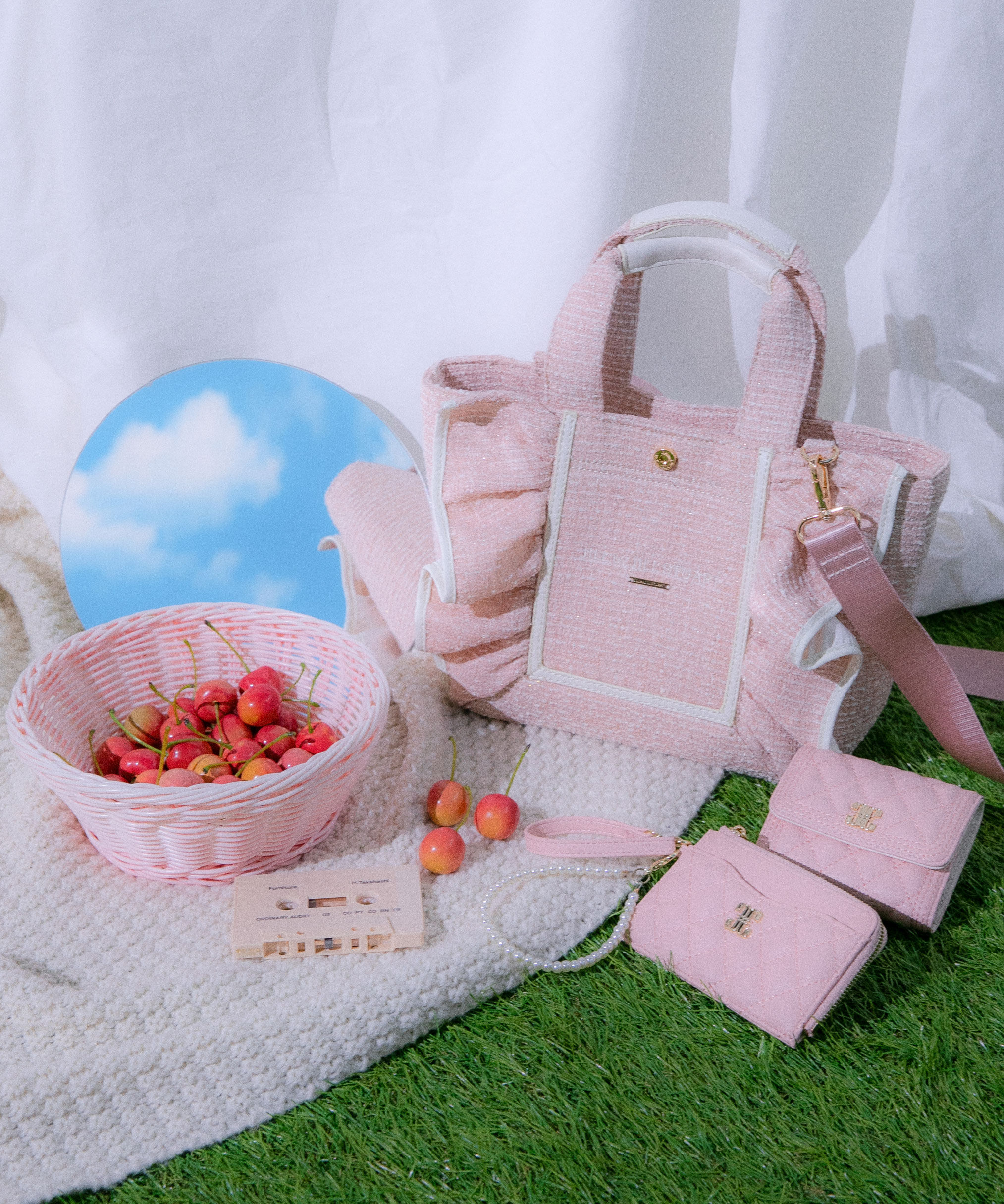  「パステルツイードフレームフリルトートバッグ」|その他|