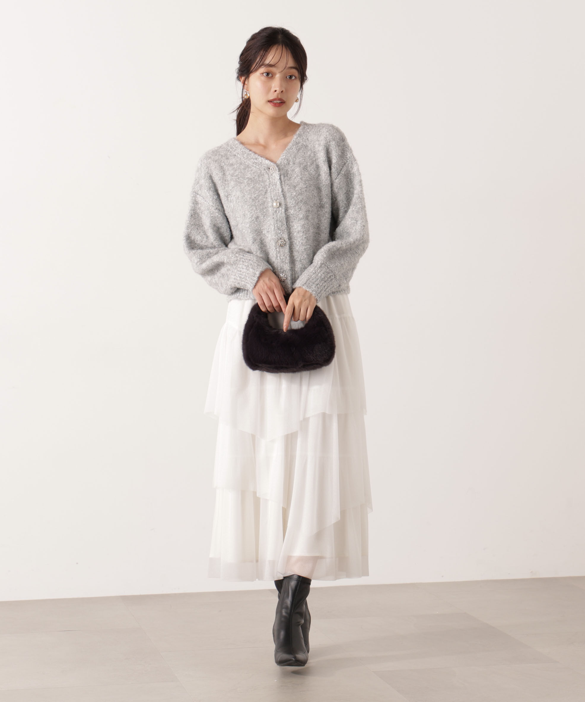 PROPORTION BODY DRESSING「《EDIT COLOGNE》ファンシーヤーンビジューカディガン 25AW」|カーディガン|