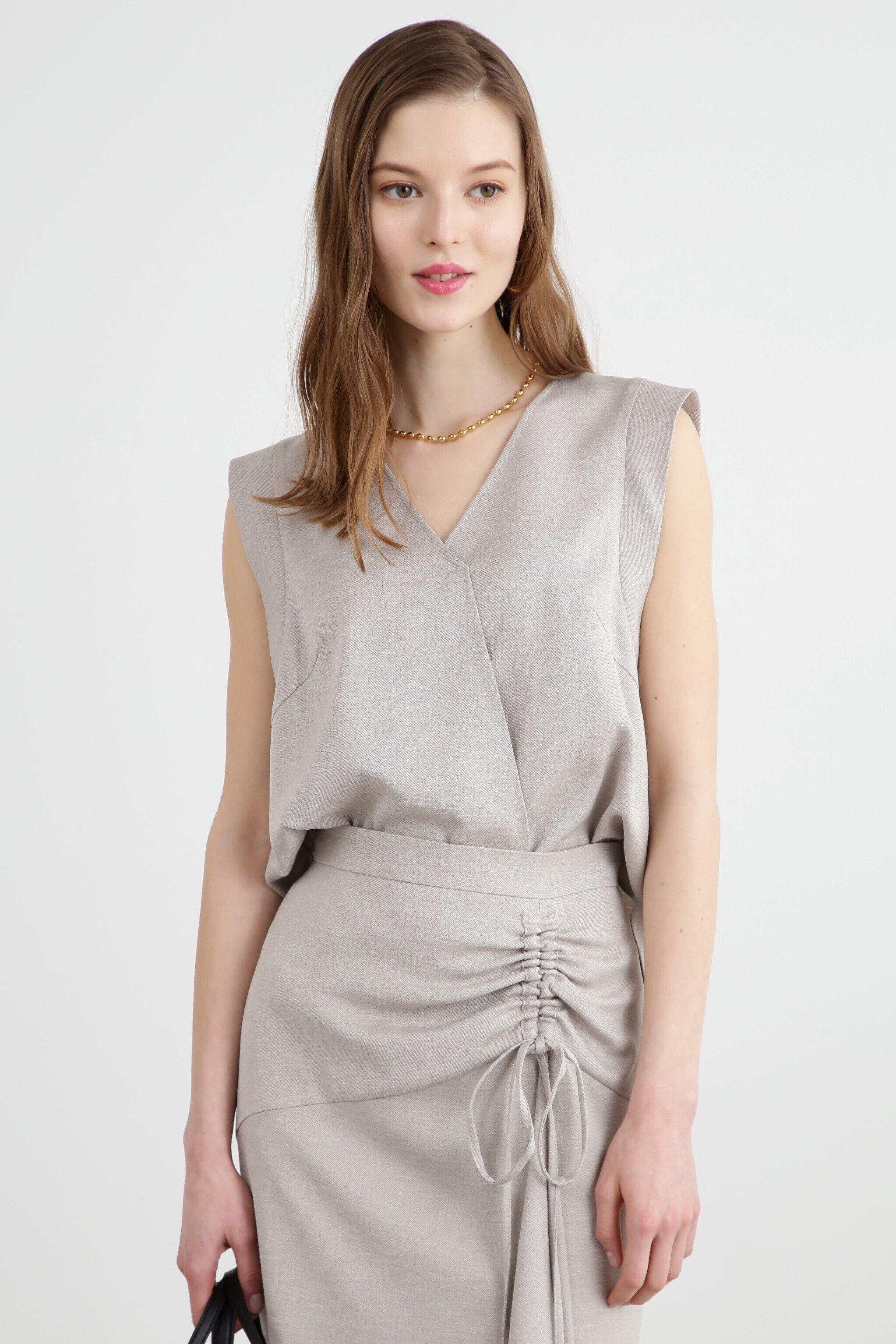  「◆スラブツイルセットアップブラウス」|シャツ・ブラウス|ベージュ