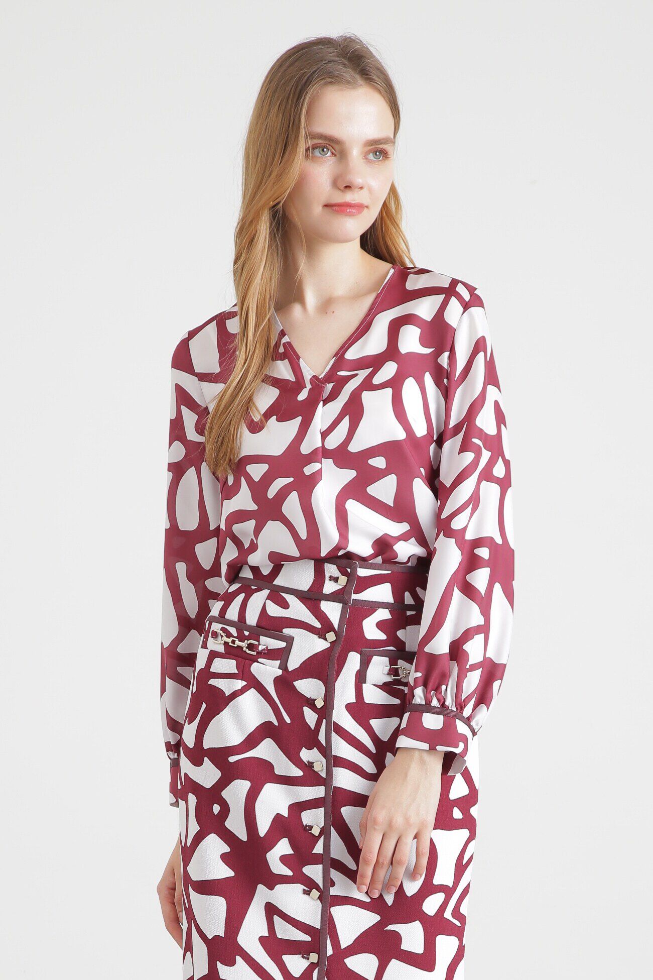  「◆モダンジオメトリックプリントブラウス」|シャツ・ブラウス|