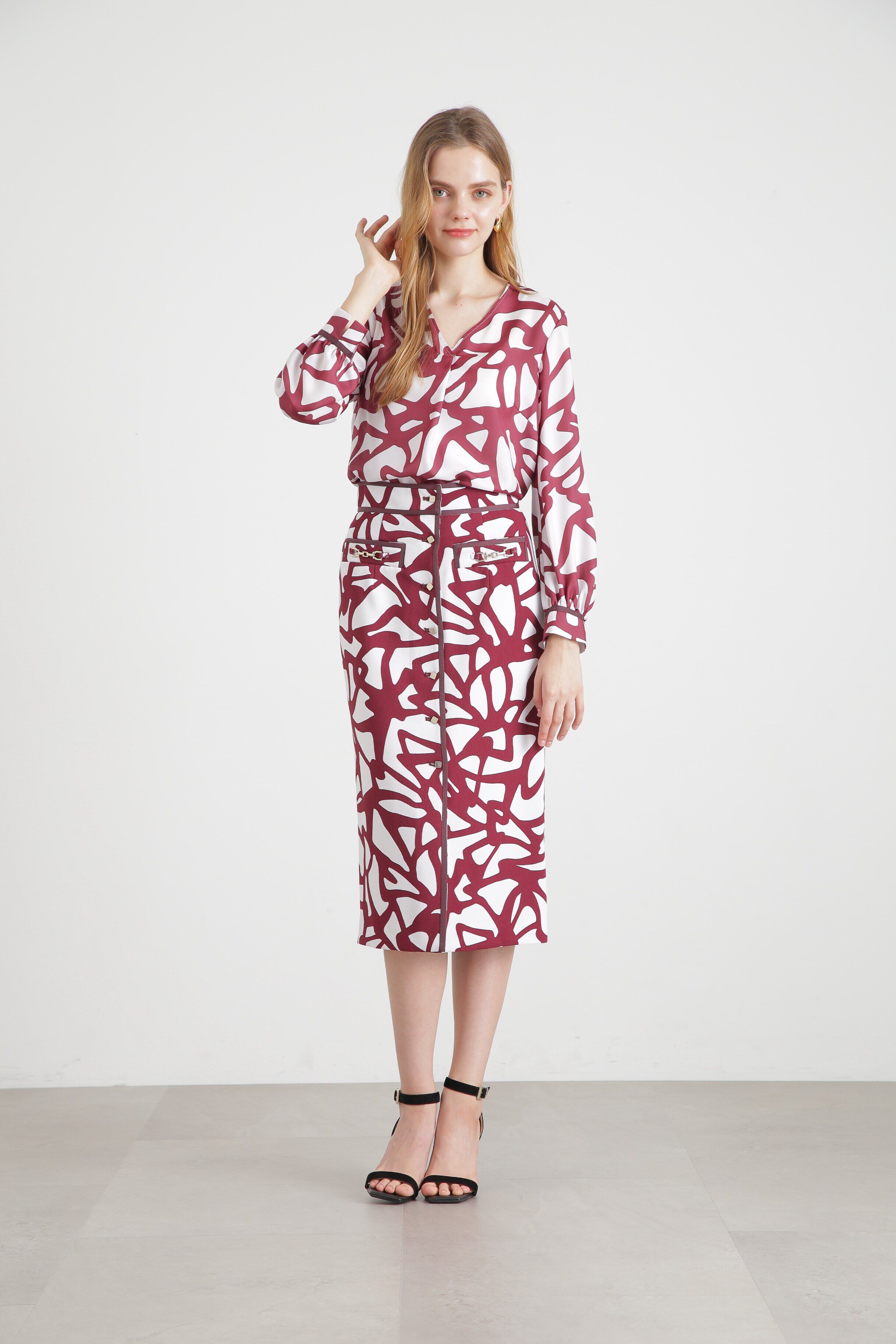  「◆モダンジオメトリックプリントブラウス」|シャツ・ブラウス|