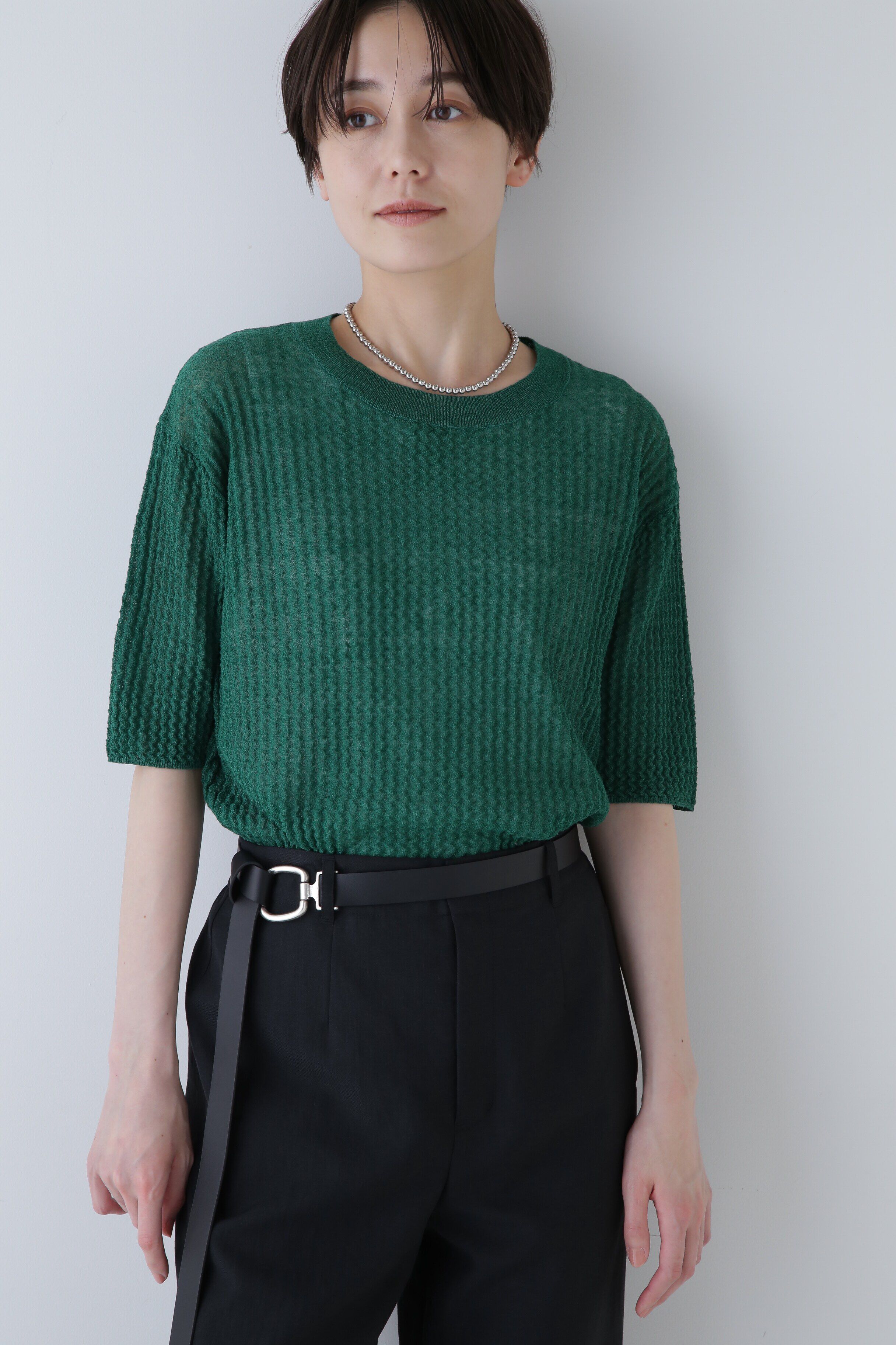  「◆ウエーブニットＴシャツ」|ニット・セーター|グリーン