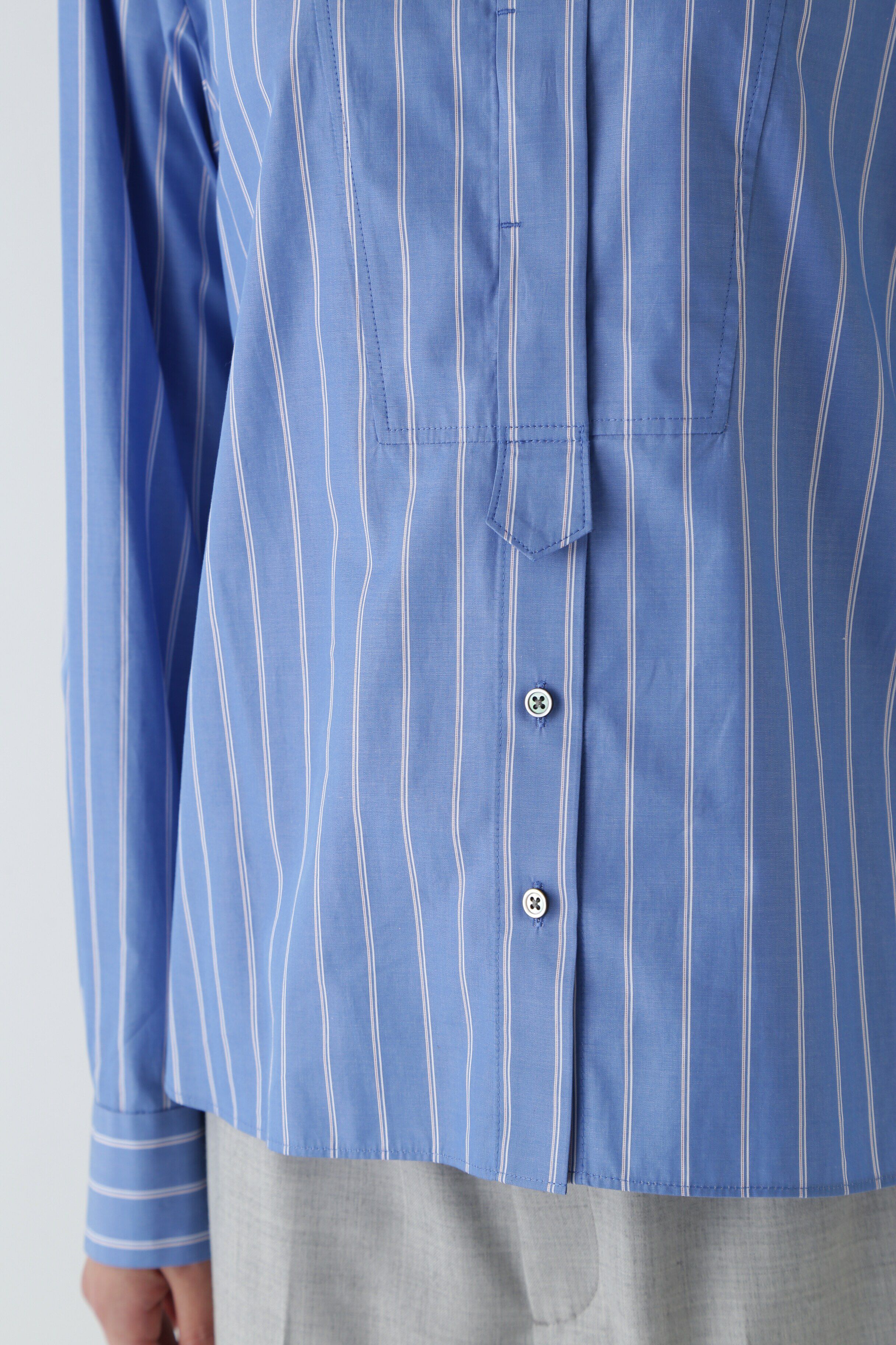  「◆Ｃポプリンストライプハイネックシャツブラウス」|シャツ・ブラウス|