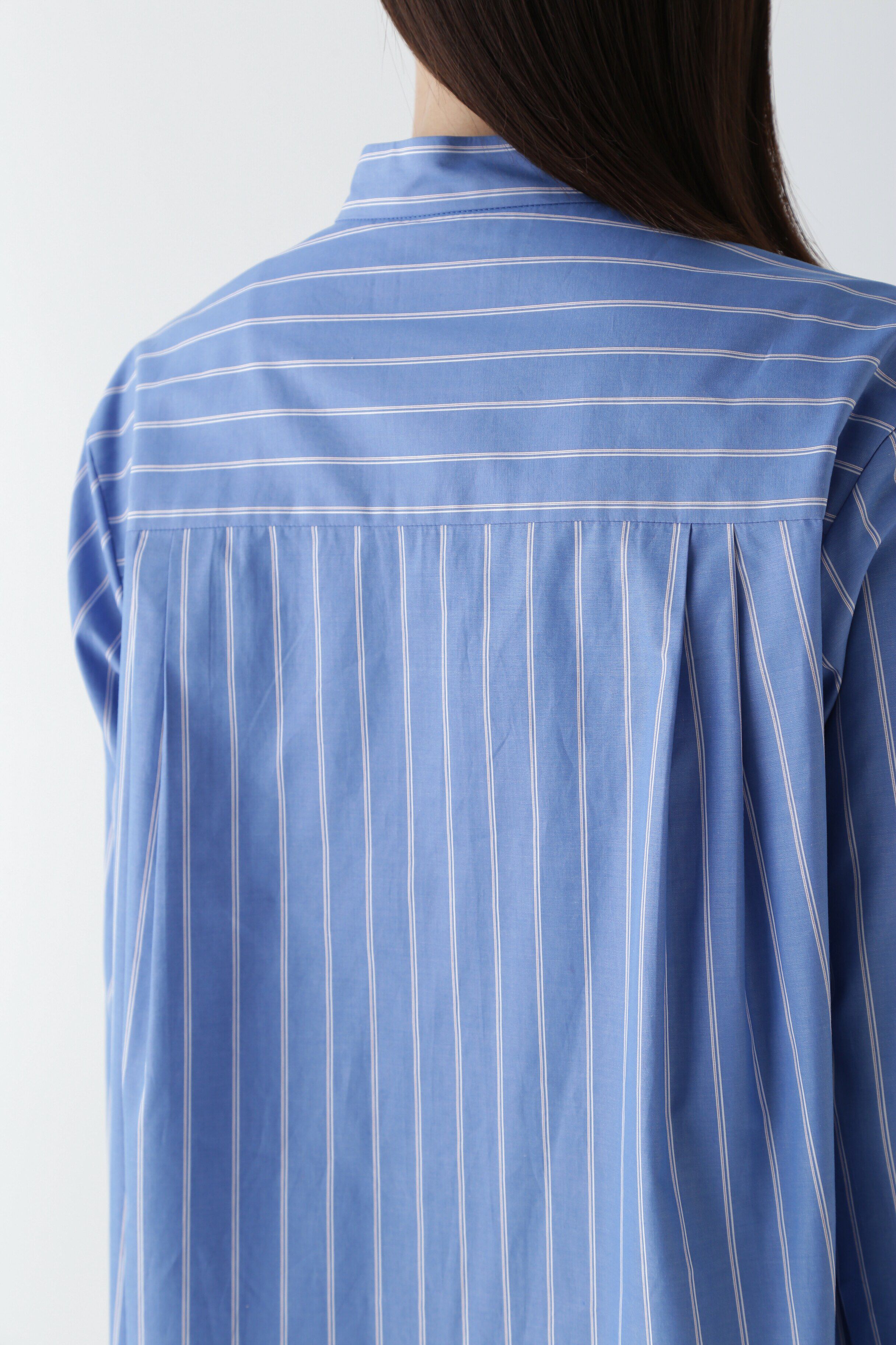  「◆Ｃポプリンストライプハイネックシャツブラウス」|シャツ・ブラウス|