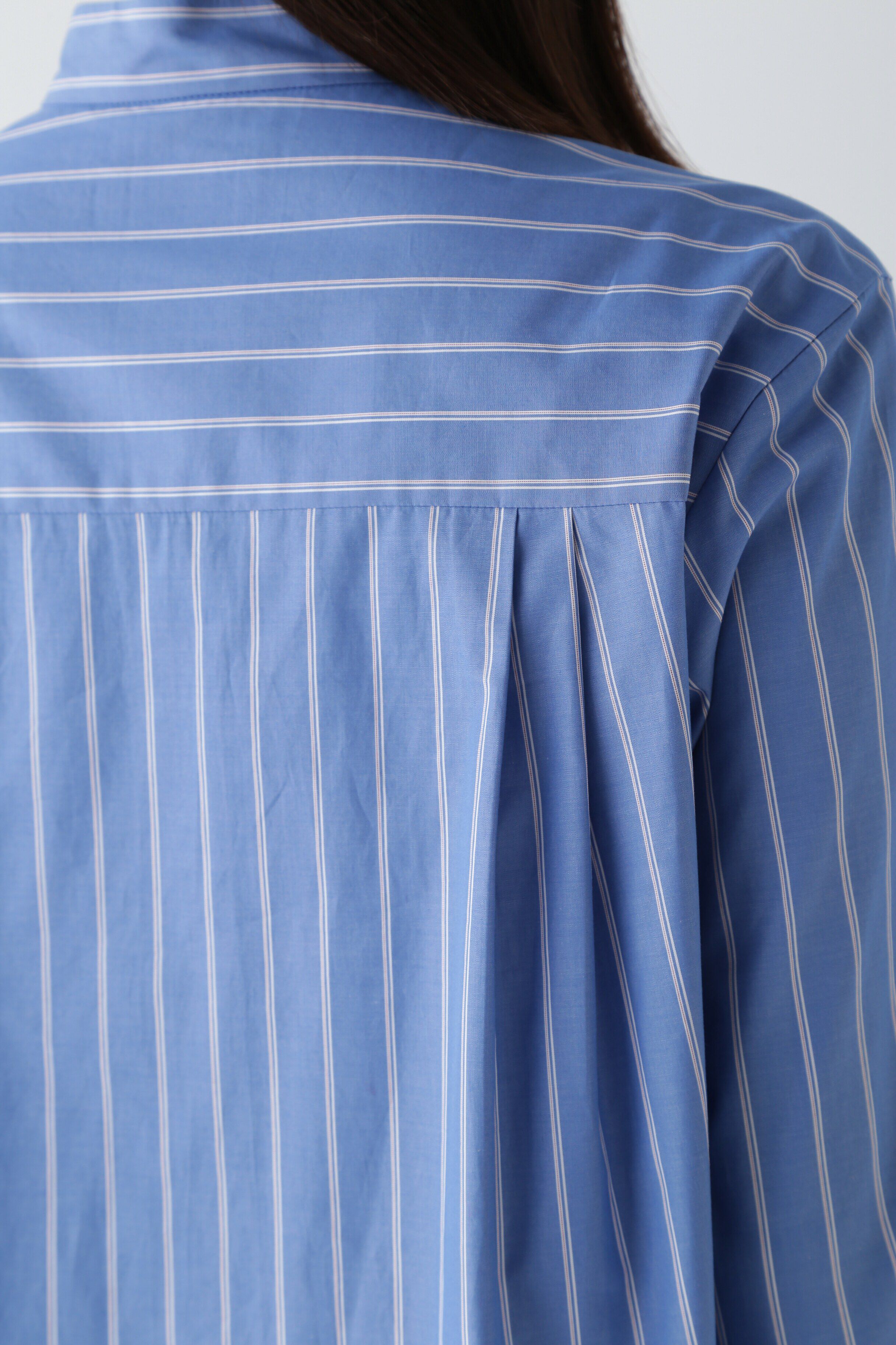  「◆Ｃポプリンストライプハイネックシャツブラウス」|シャツ・ブラウス|
