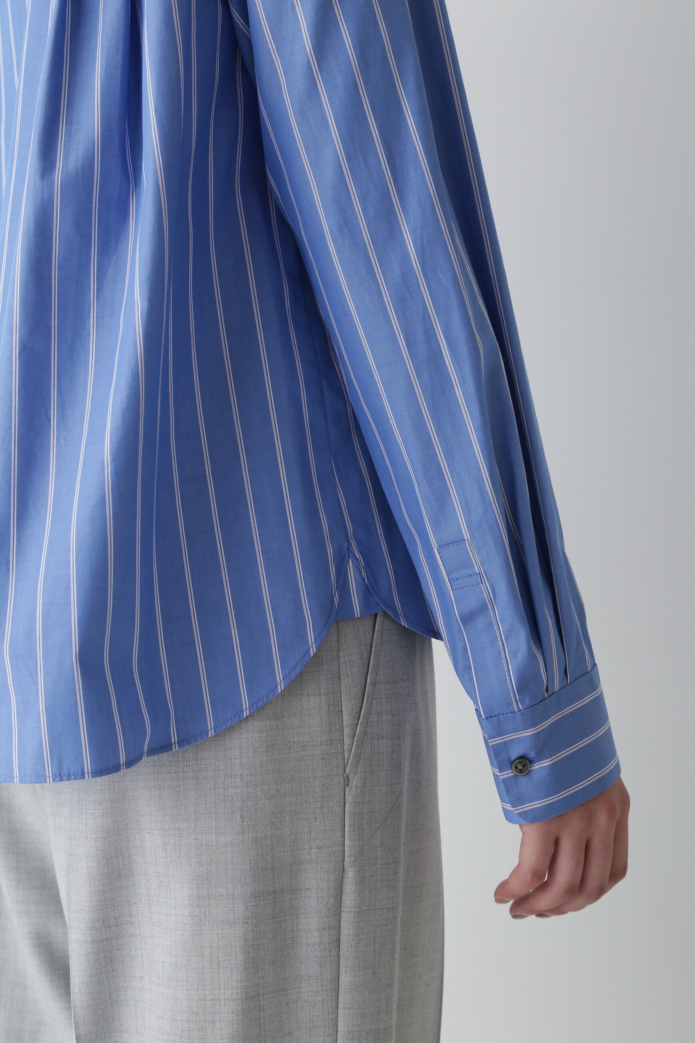  「◆Ｃポプリンストライプハイネックシャツブラウス」|シャツ・ブラウス|