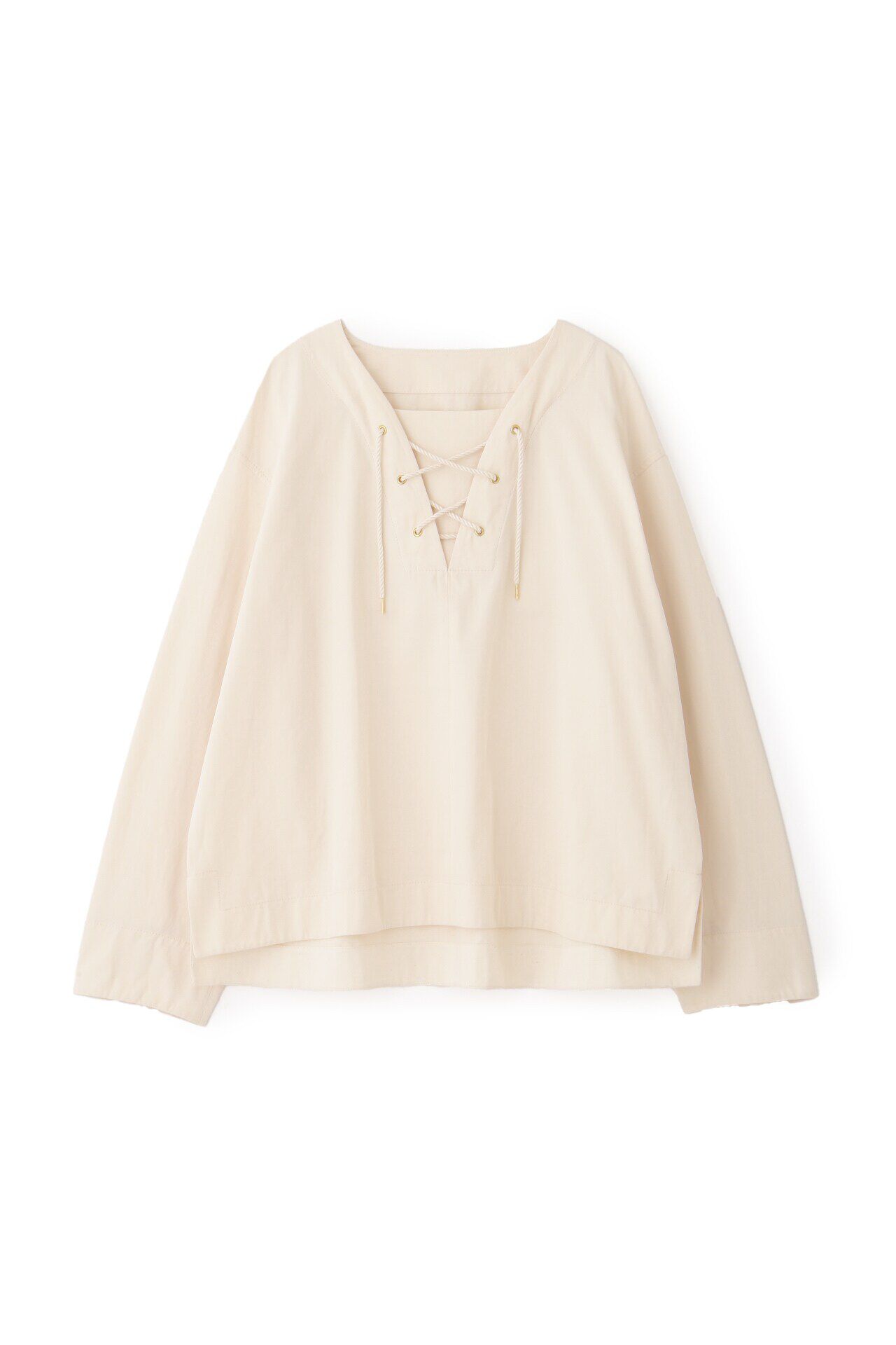  「◆ツイルワッシャーレースアップブラウス」|シャツ・ブラウス|