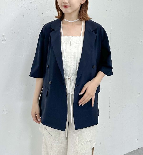 archives「ハーフスリーブ麻調テーラードジャケット」|テーラードジャケット|NAVY