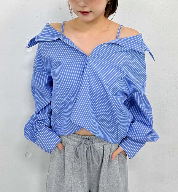 archives「２ｗａｙオフショルストライプシャツ」|シャツ・ブラウス|BLUE