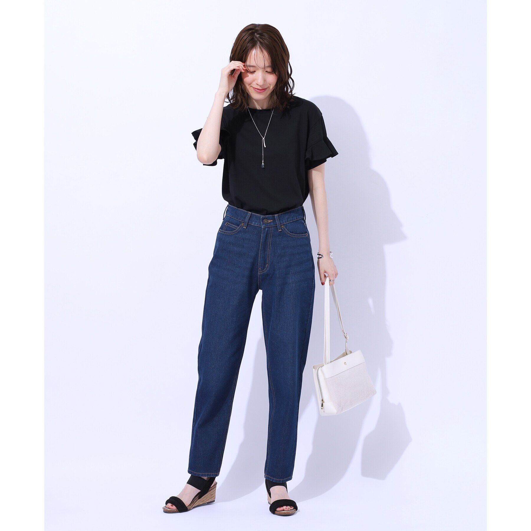 SHOO･LA･RUE「【SS-3L/美脚シルエット】いつでも頼れる デニムテーパードパンツ」|デニム|