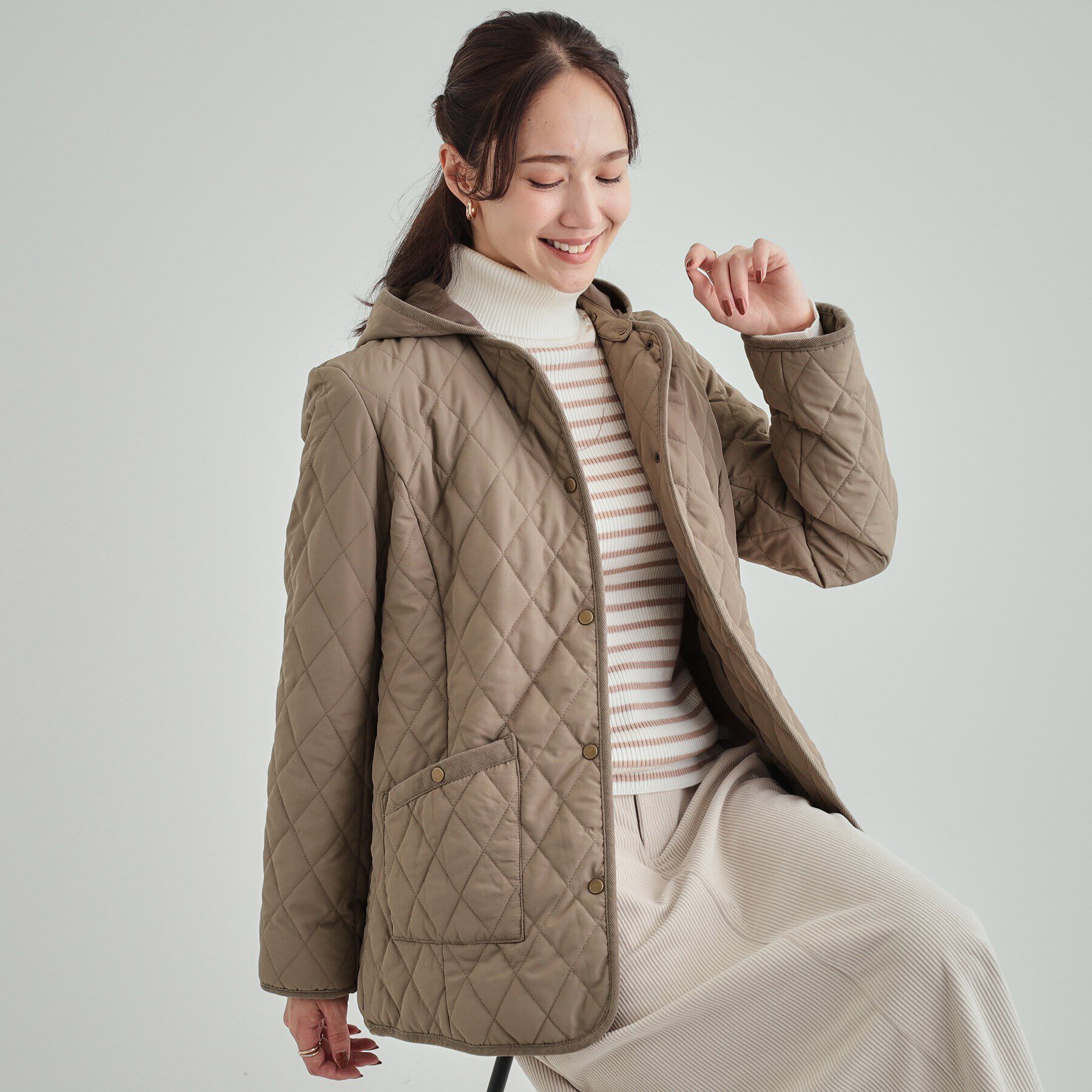 SHOO･LA･RUE「【高レビュー/フード取り外し可】大人カジュアルなキルトジャケット」|その他|モカブラウン(042