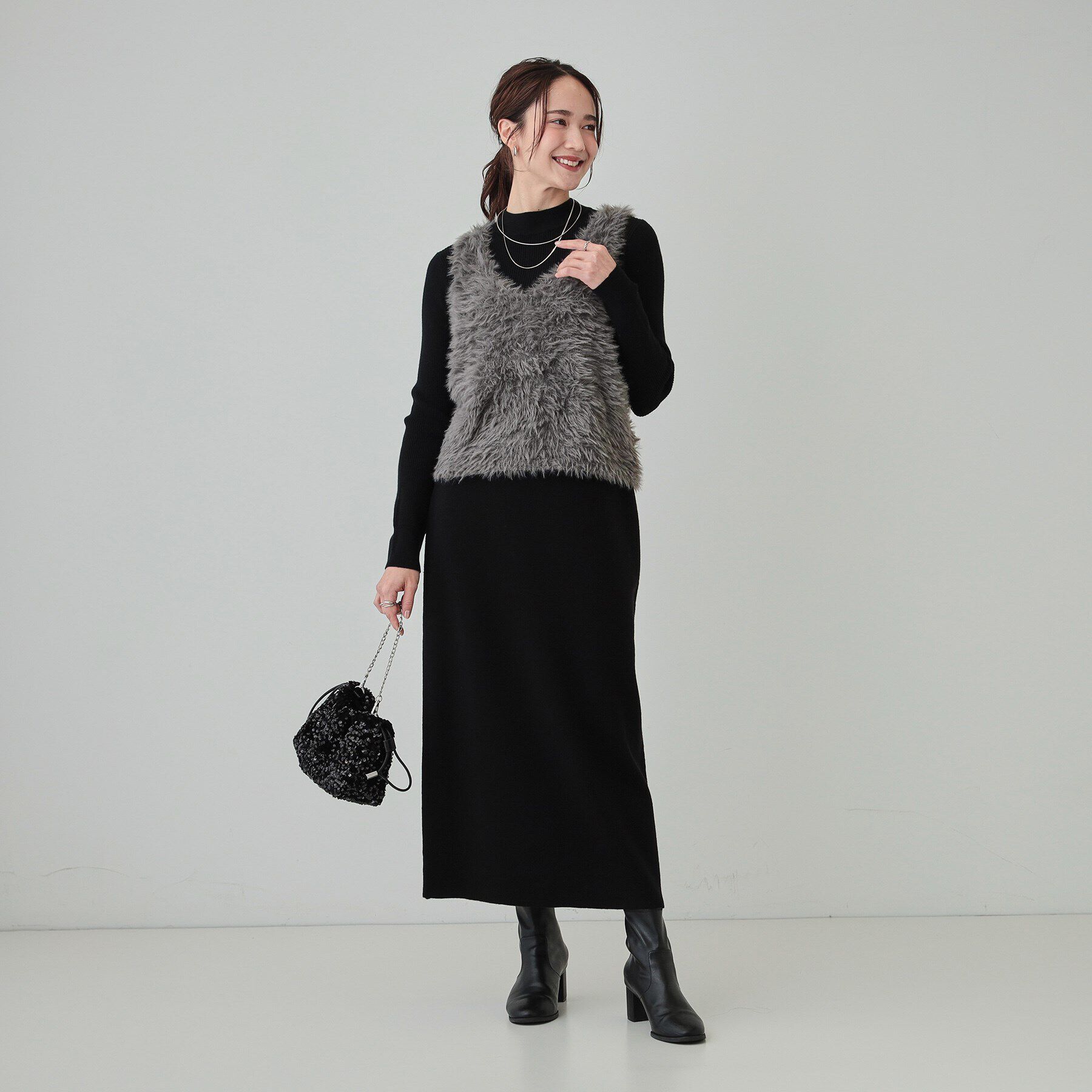 SHOO･LA･RUE「【S-LL/2点セット】大人のフェミニンカジュアルに　フェザー調ベスト+リブニット」|ニット・セーター|