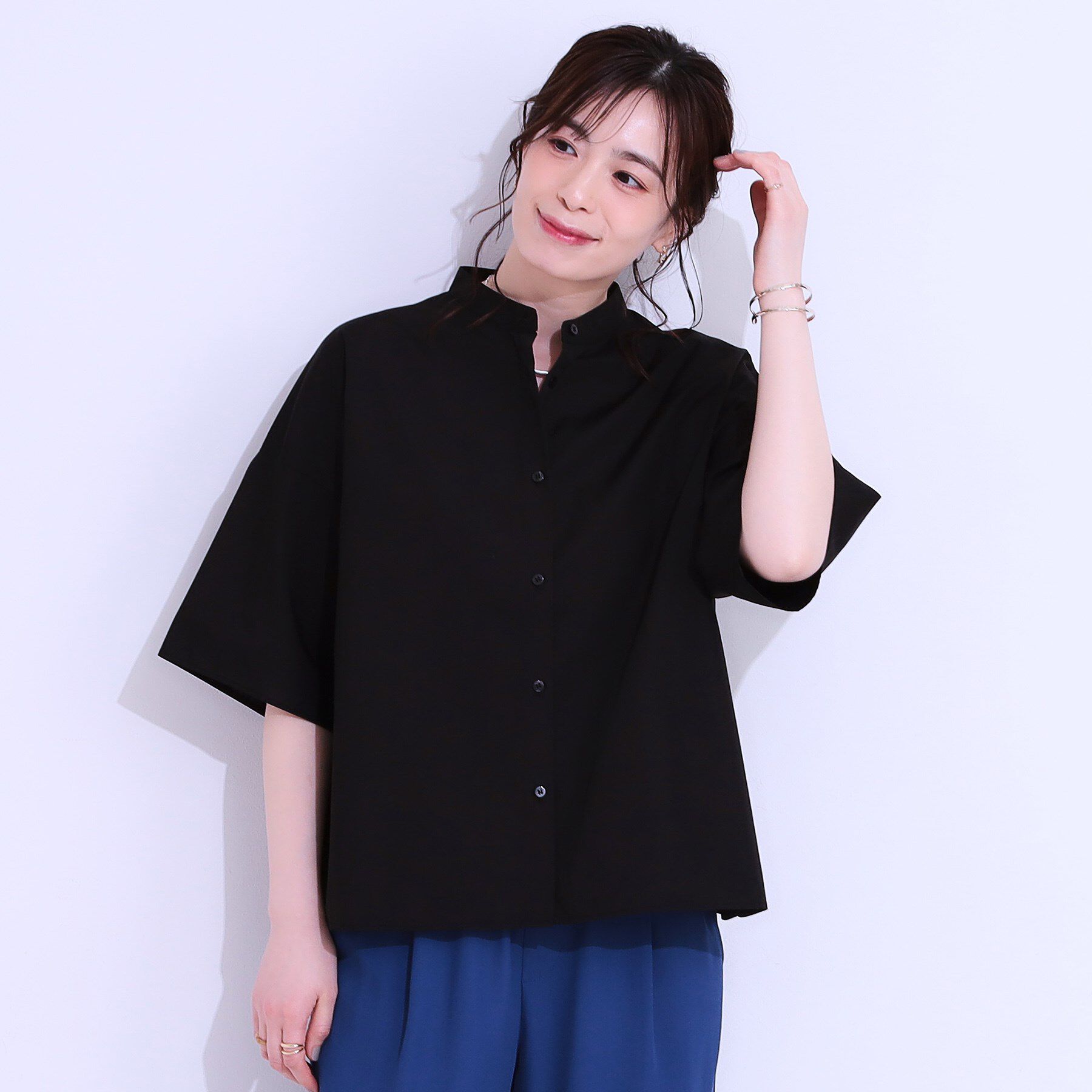 SHOO･LA･RUE「【洗える/5分袖】インせず着られるショートシャツ」|シャツ・ブラウス|