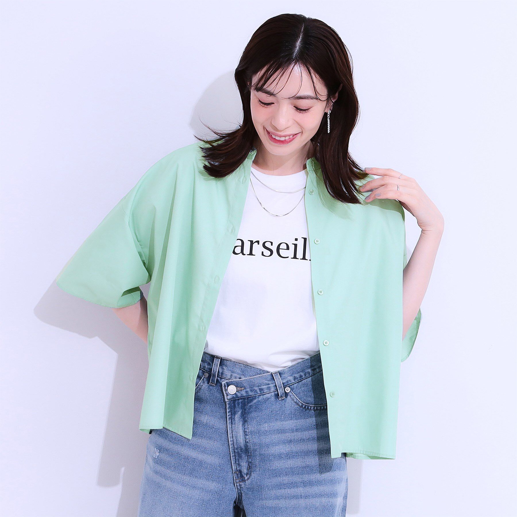 SHOO･LA･RUE「【洗える/5分袖】インせず着られるショートシャツ」|シャツ・ブラウス|