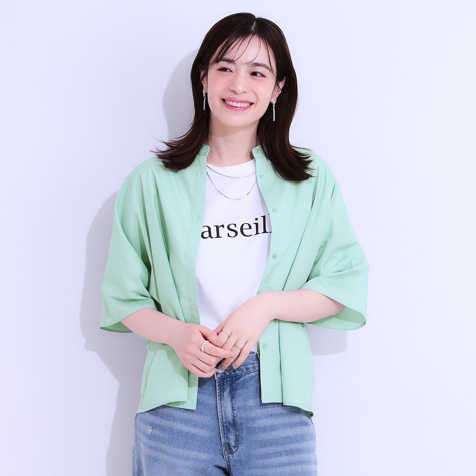 SHOO･LA･RUE「【洗える/5分袖】インせず着られるショートシャツ」|シャツ・ブラウス|