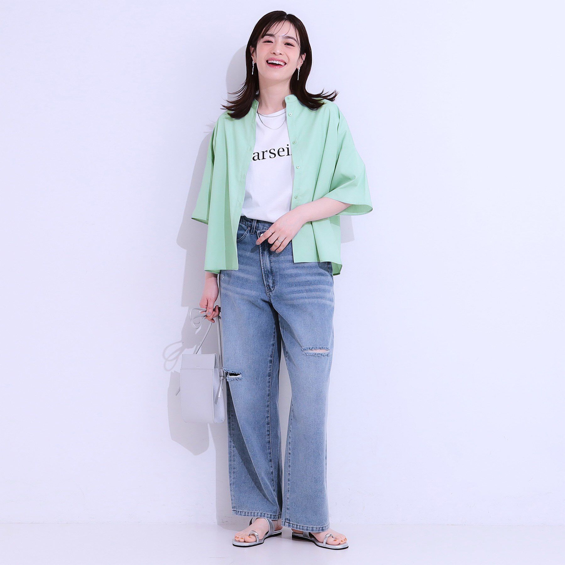 SHOO･LA･RUE「【洗える/5分袖】インせず着られるショートシャツ」|シャツ・ブラウス|