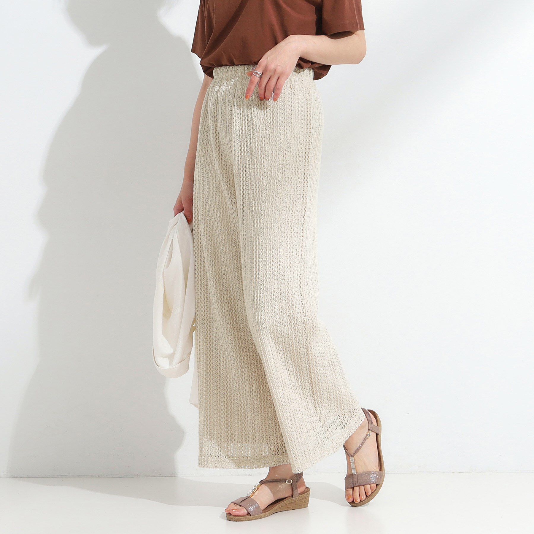 SHOO･LA･RUE「【S-LL】クロシェ風レースイージーワイドパンツ」|その他|ライトベージュ(05