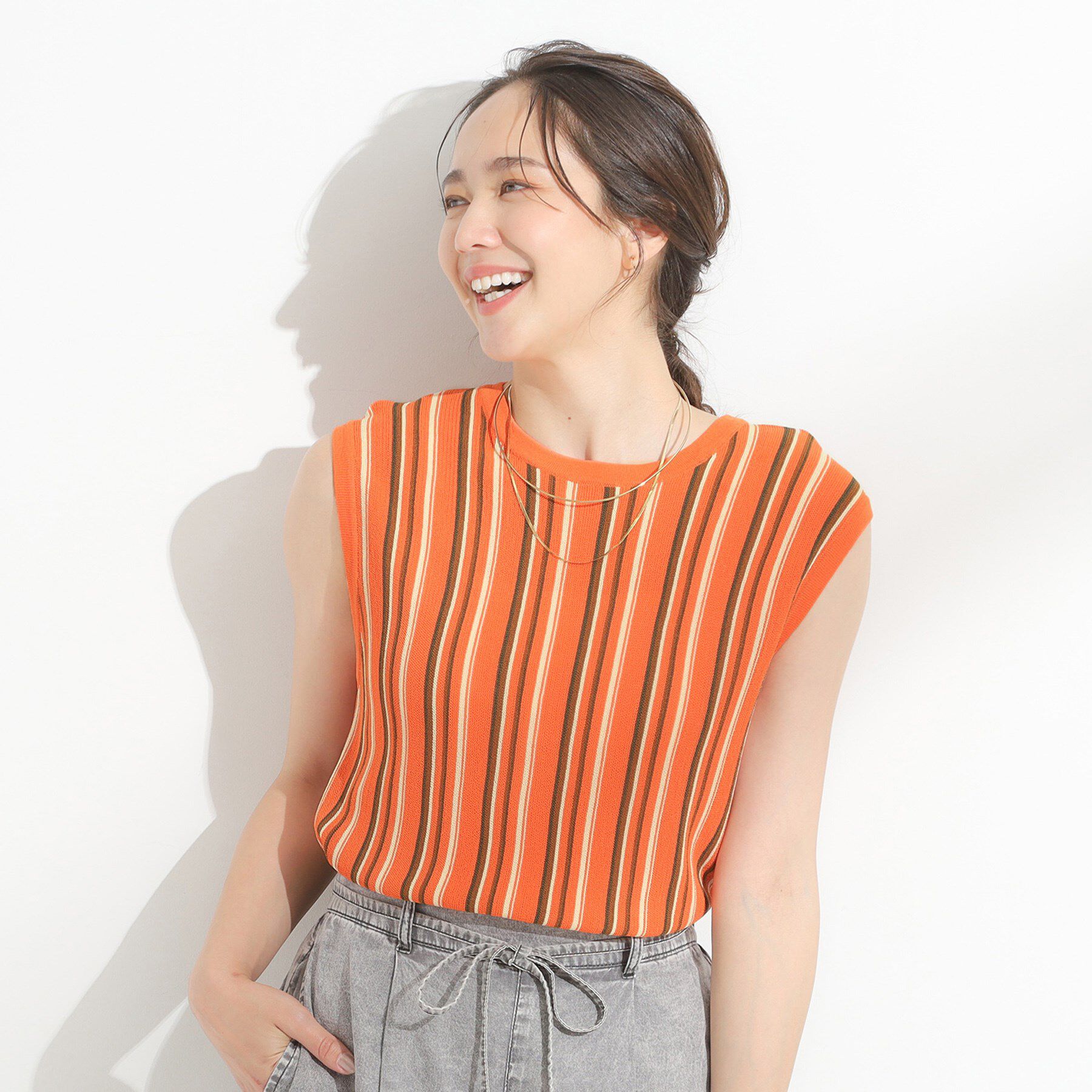 SHOO･LA･RUE「【洗える】マルチストライプが印象的 ノースリーブニット」|ニット・セーター|