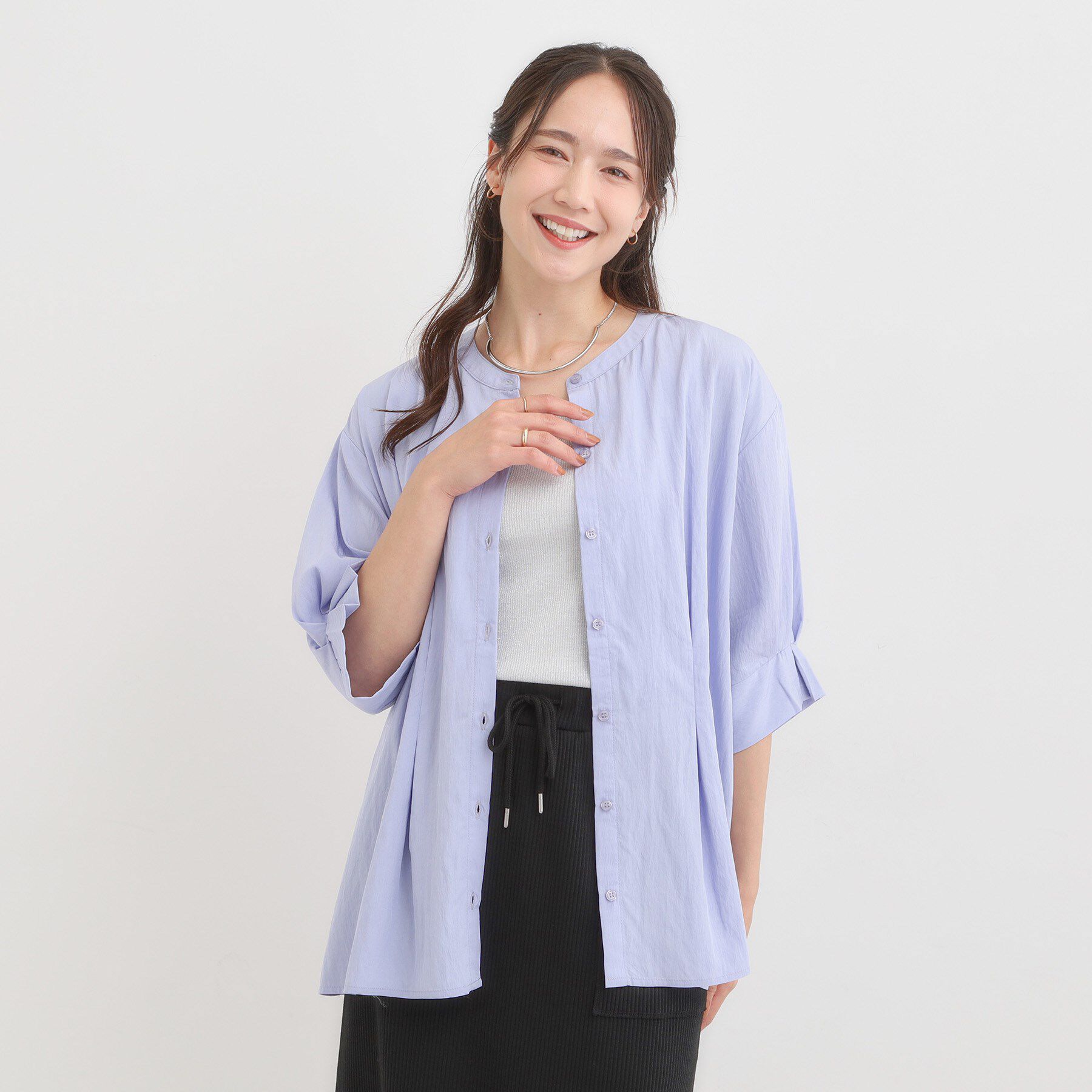 SHOO･LA･RUE「【S-LL/ひんやり】ウエストタックで程よくシェイプ 大人の上品ブラウス」|シャツ・ブラウス|