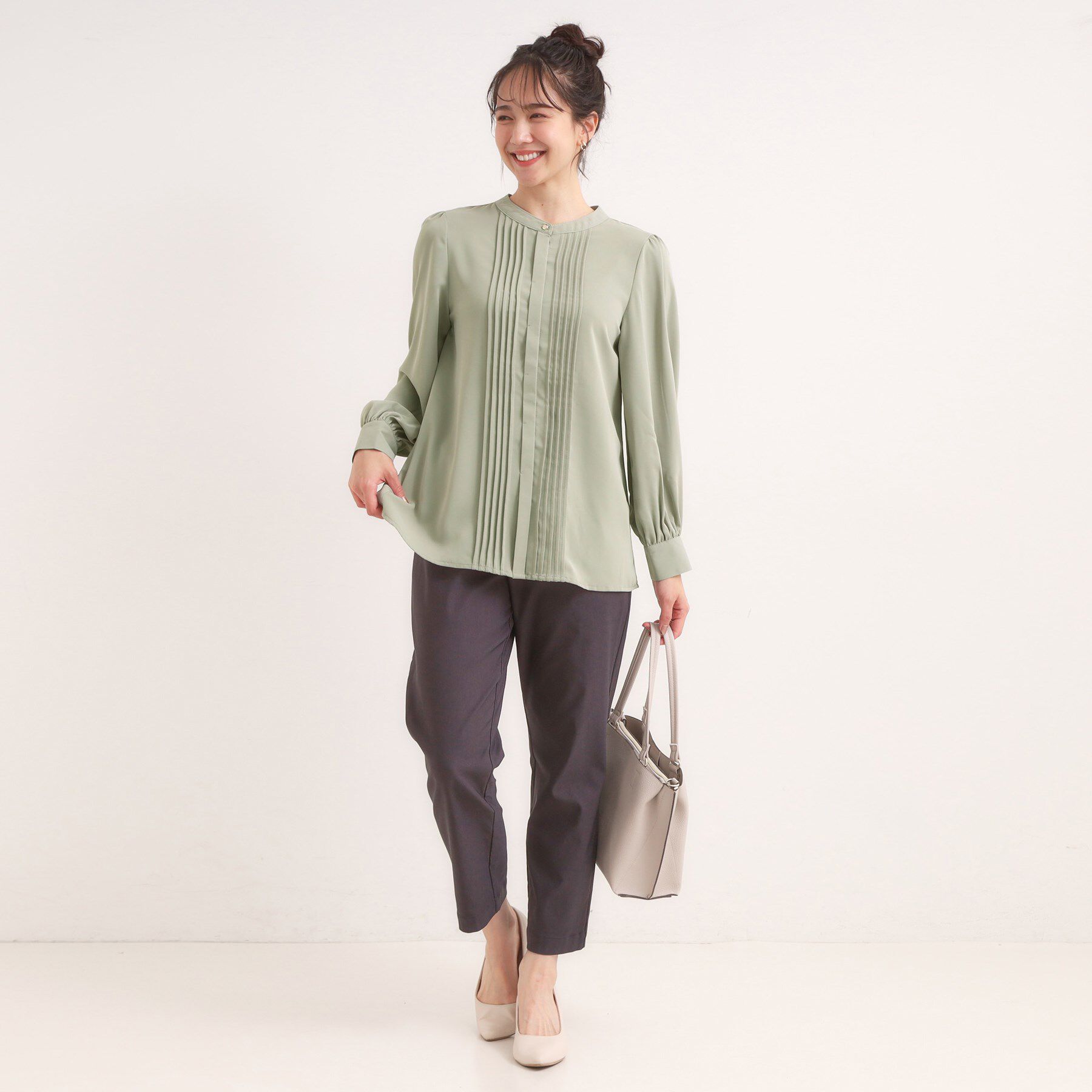 SHOO･LA･RUE「【セットアップ可】ピンタックバンドカラーブラウス」|シャツ・ブラウス|