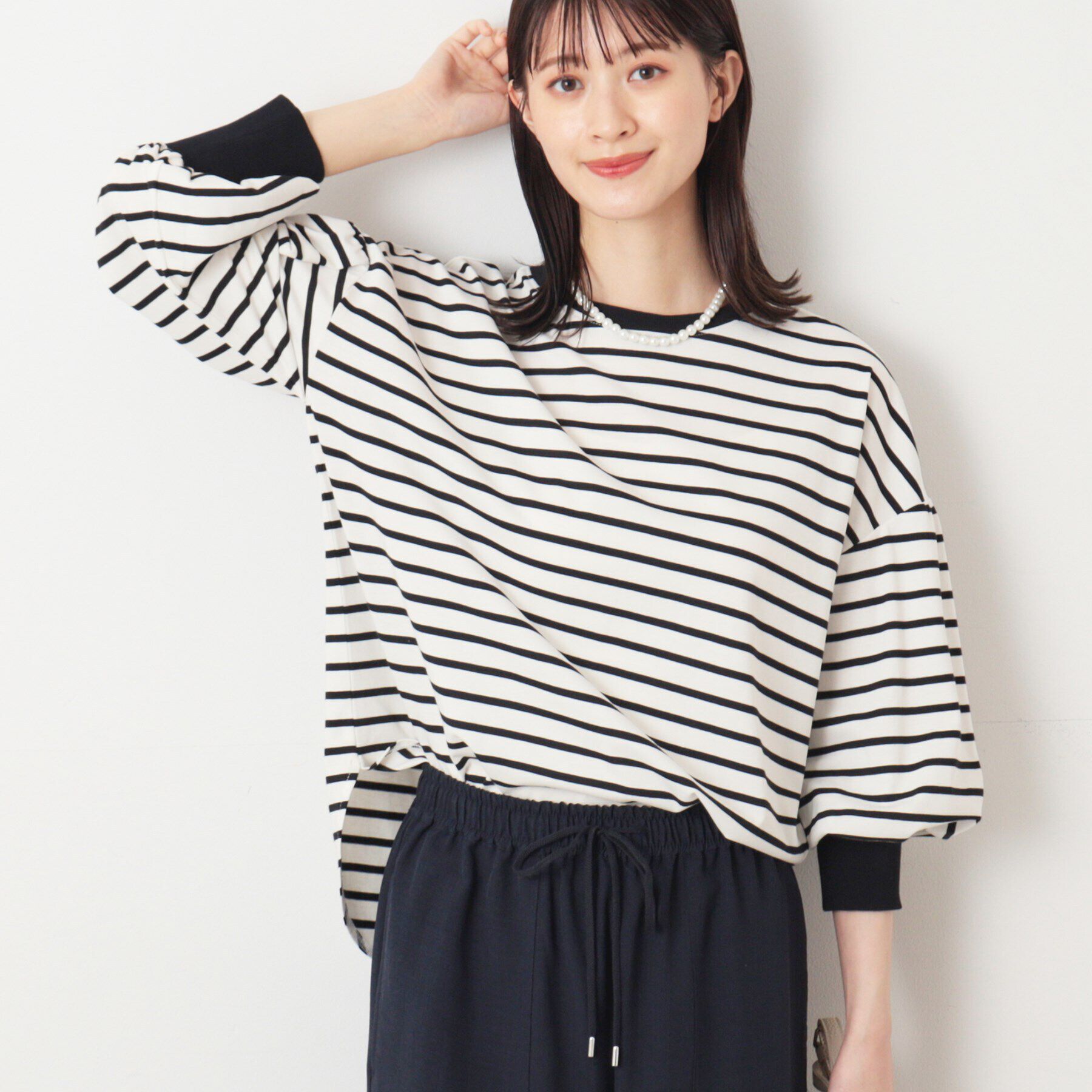 Dessin「【洗える】ギャザースリーブカットソー」|Tシャツ・カットソー|ブラック(319)