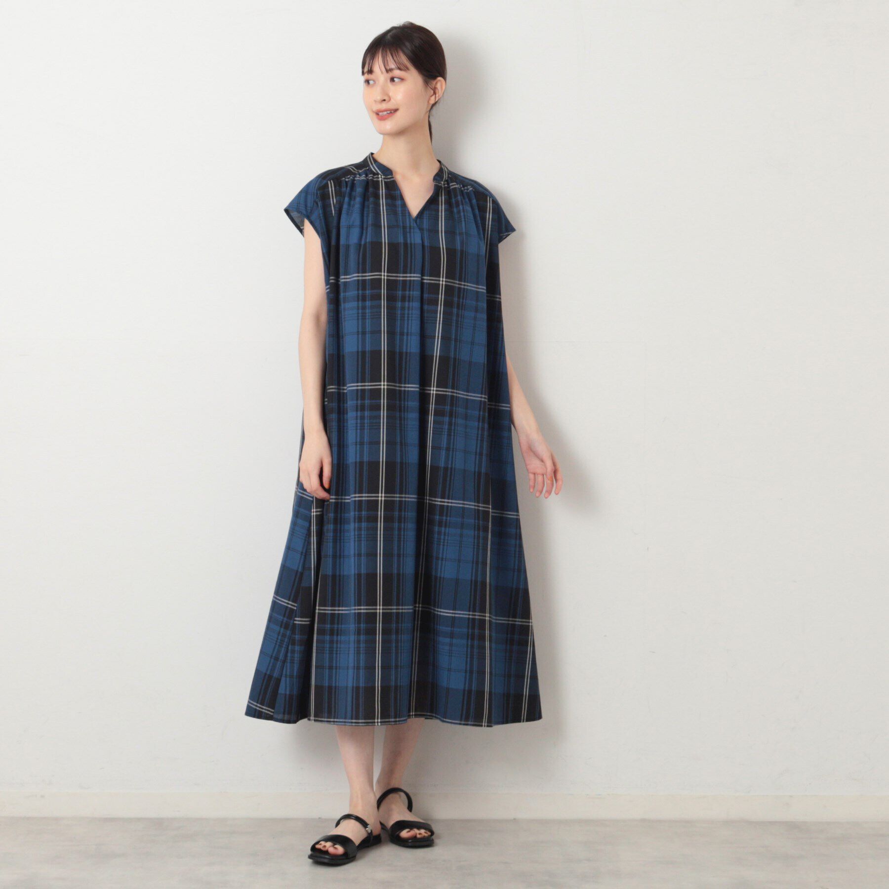 Dessin「【洗える】チェック柄フレンチスリーブワンピース」|ワンピース|