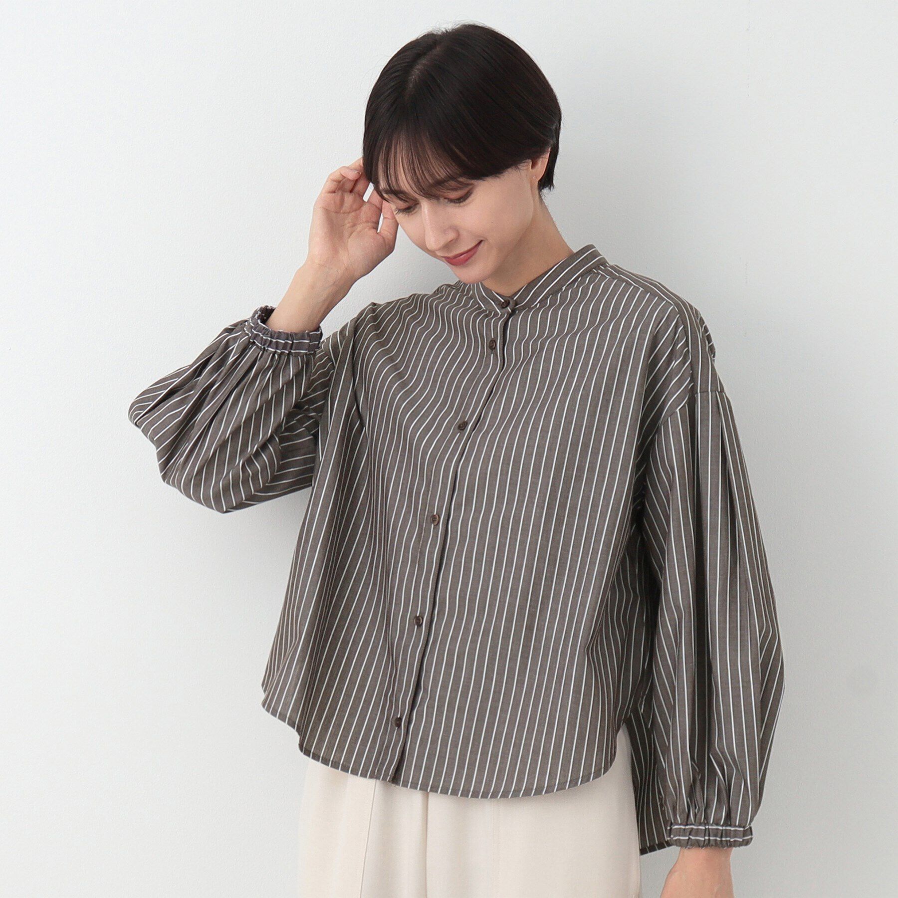 Dessin「【洗える】バルーンスリーブバンドカラーシャツ（XS～L）」|シャツ・ブラウス|