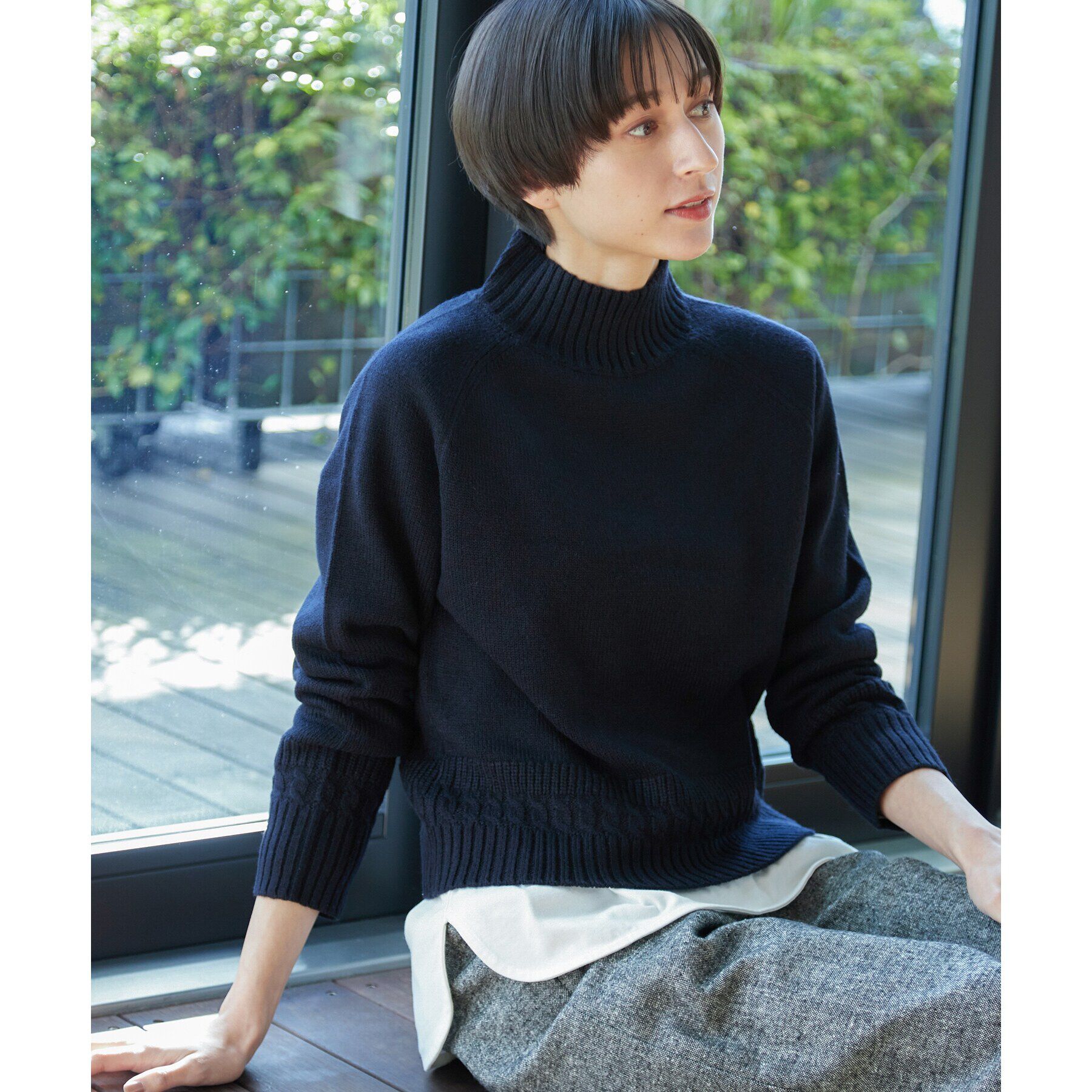 Dessin「【洗える】ハイネッククロップドニット（XS～L）」|ニット・セーター|ネイビー(094)