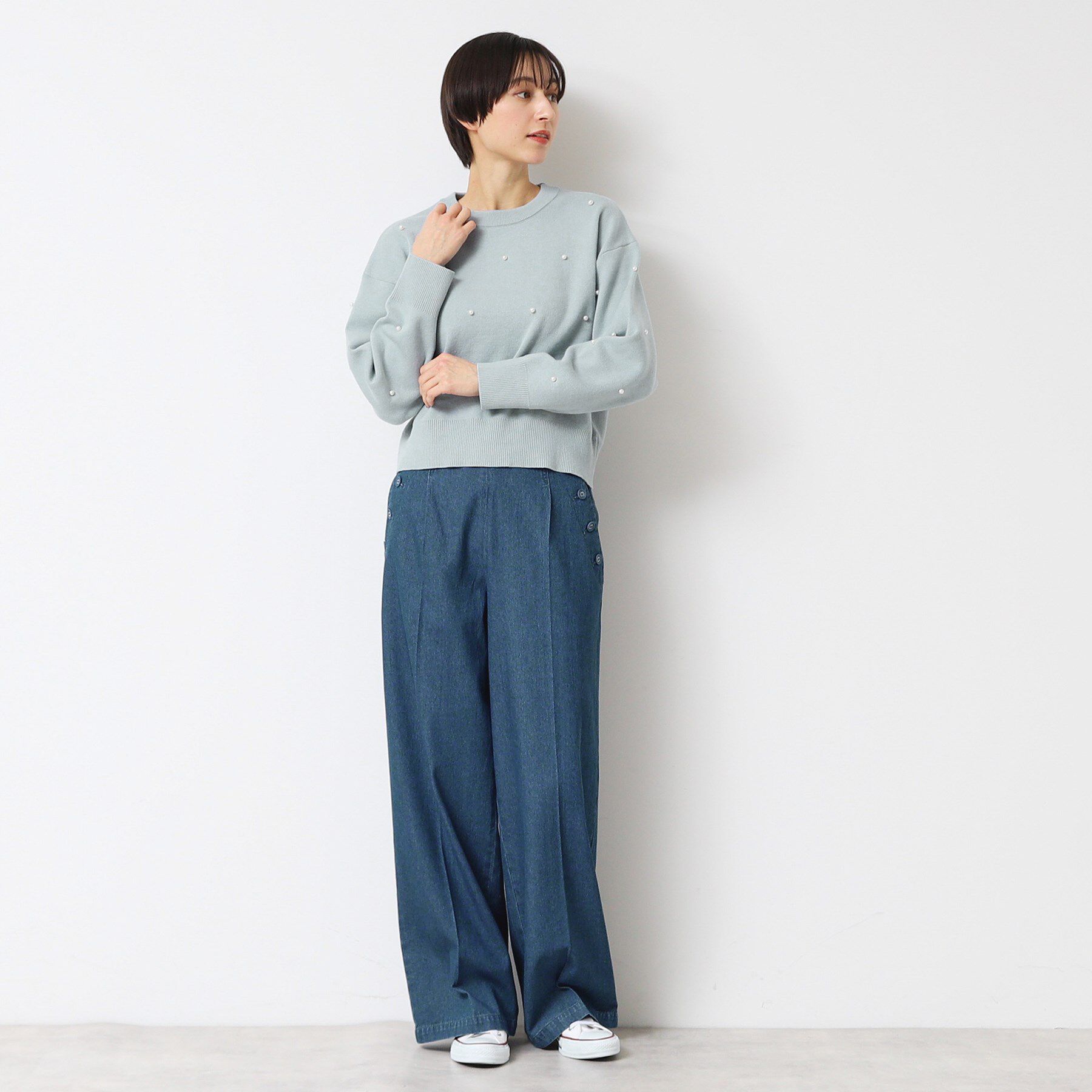 Dessin「【洗える】パール調付きクロップド丈ニット（S～L）」|ニット・セーター|